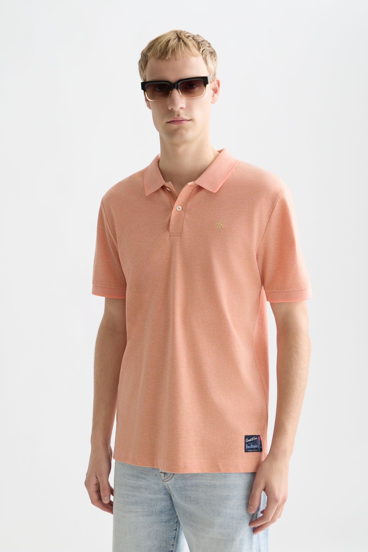 MELANGE CHEST LOGO REGULARFIT POLO DARK PINK 1