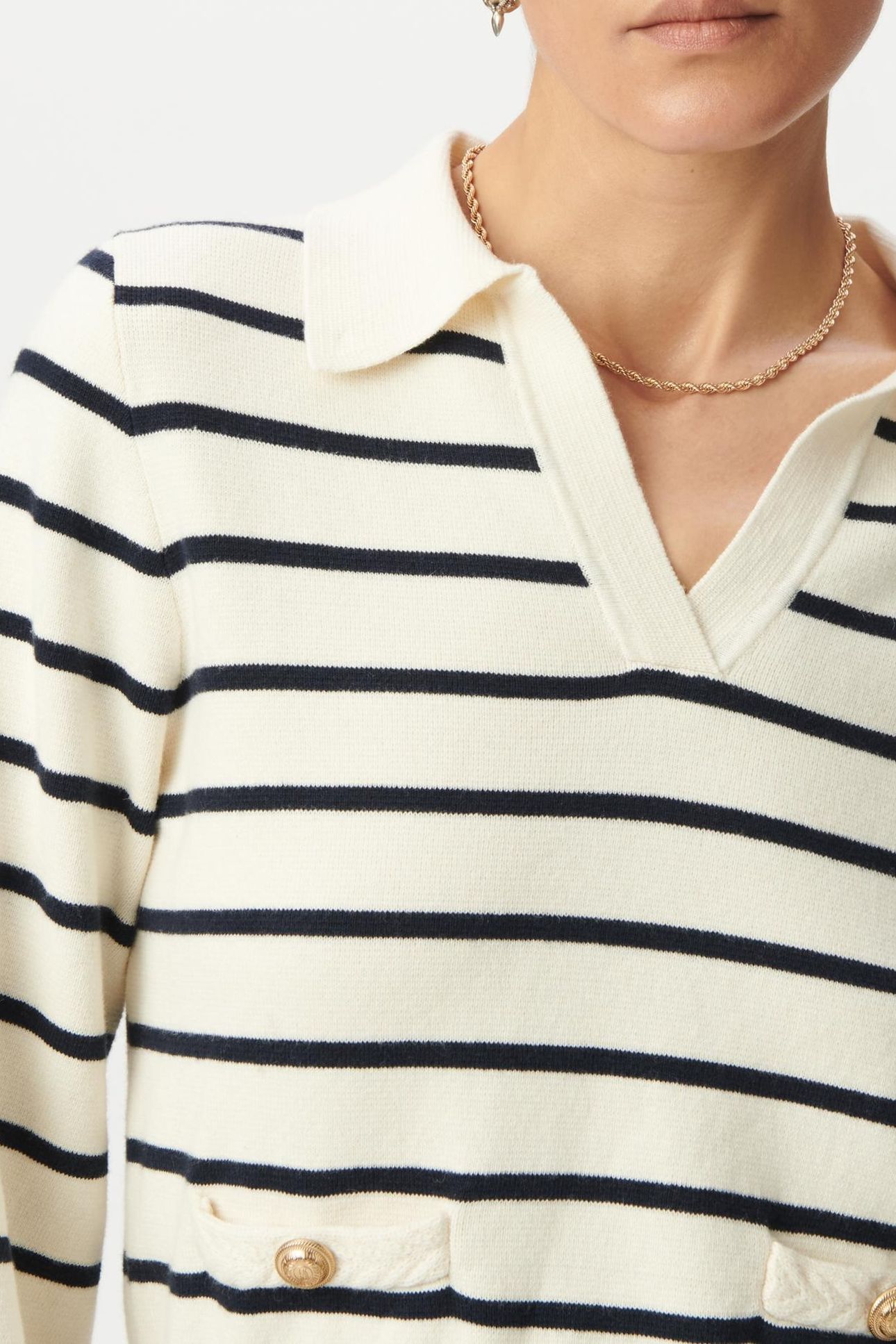 WHITE KNIT SAILOR-STRIPE SWEATER, POLO SHIRT NECK 5