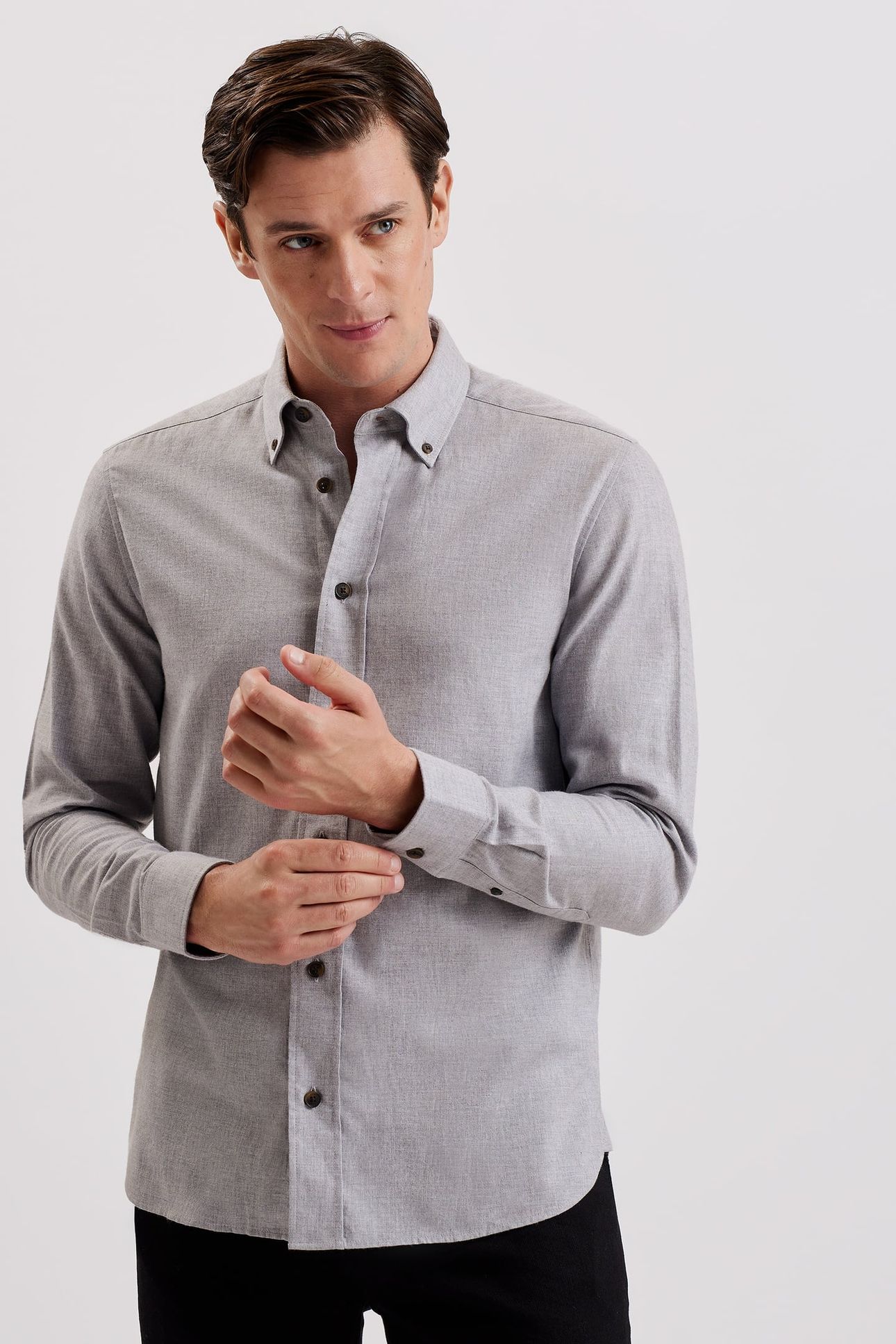 KILLYAN LS REGULAR BRUSHED COTTON SHIRT GREY 1