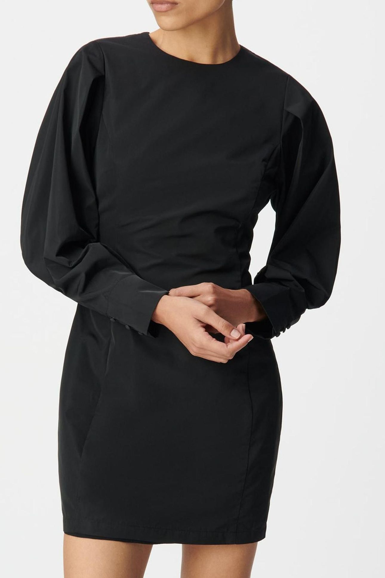 BLACK SATIN TAFFETA SHORT DRESS 1