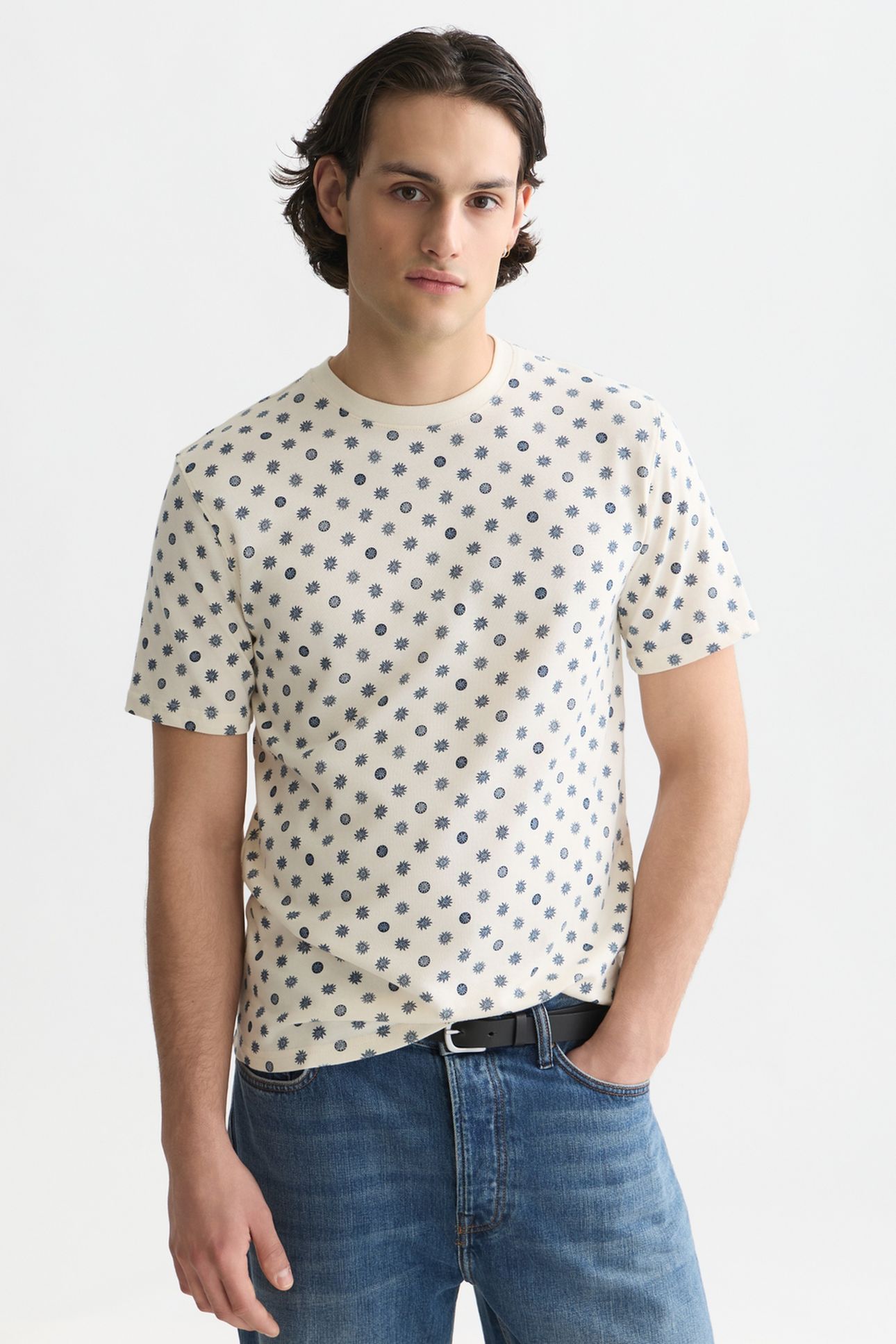 MICRO-PRINTED REGULAR-FIT T-SHIRT LIGHT BEIGE 1