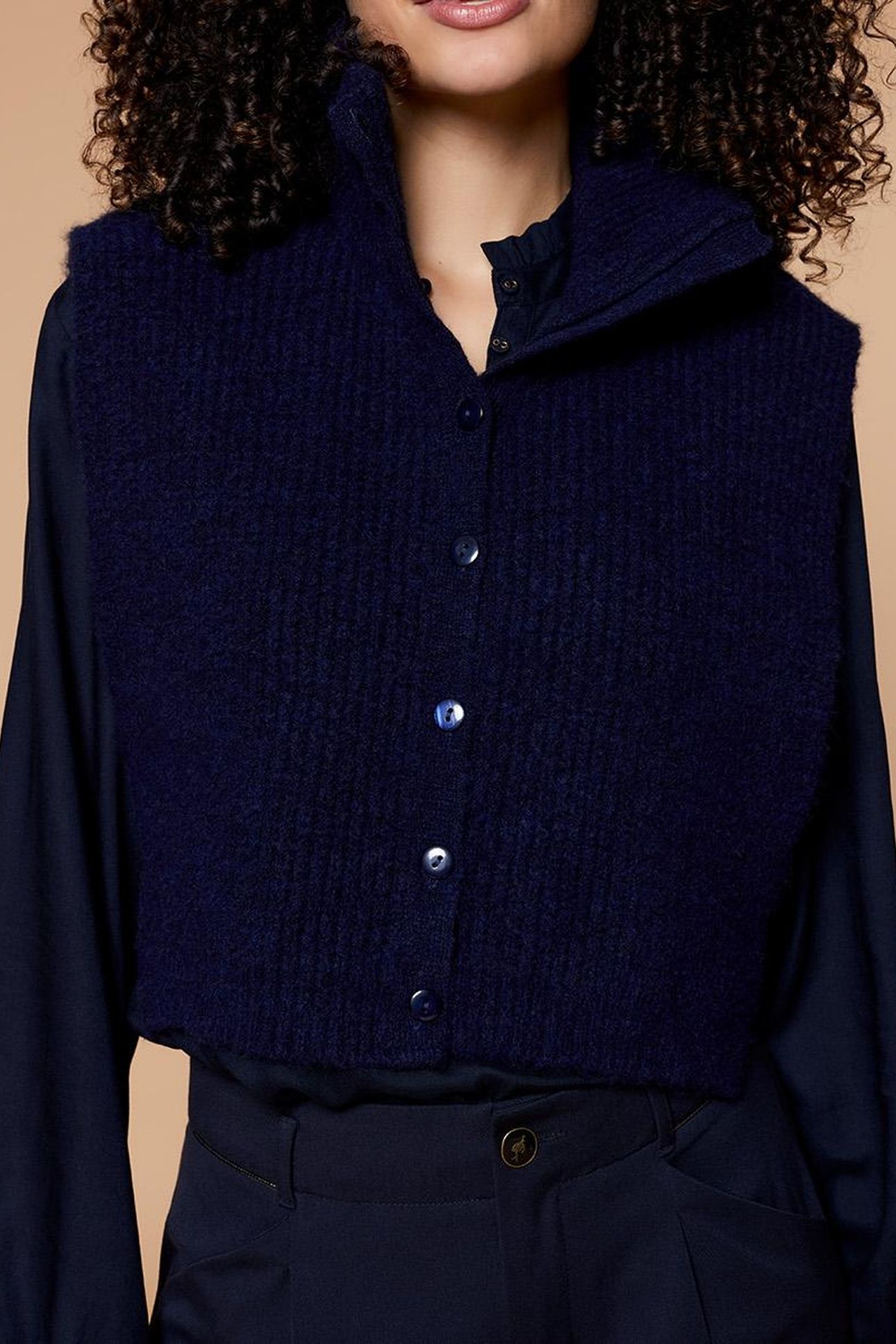 ANGIE . NAVY KNIT TRUCKER COLLAR 1
