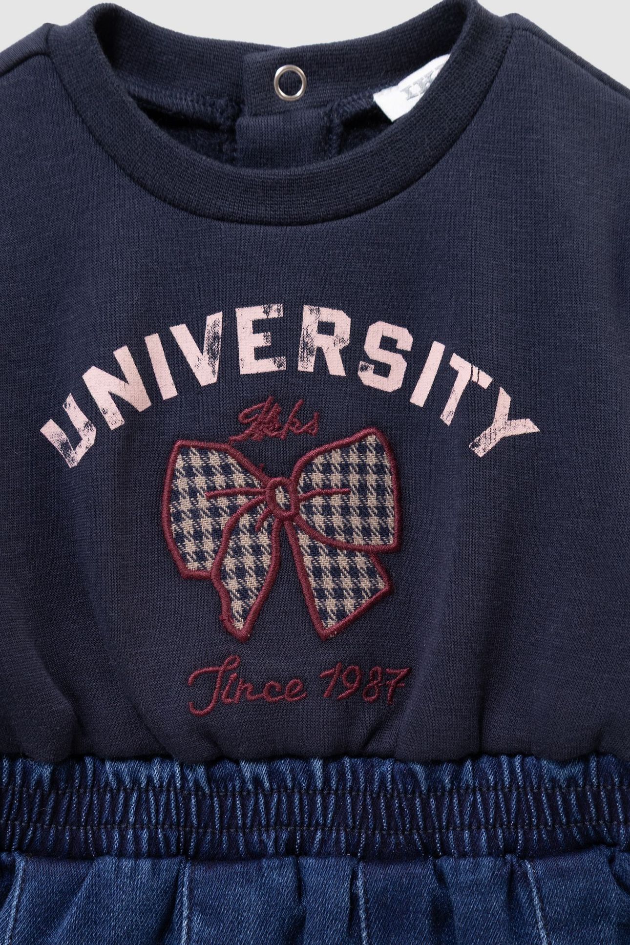 BABY GIRLS’ NAVY MIXED FABRIC DRESS, BOW AND EMBROIDERY 4