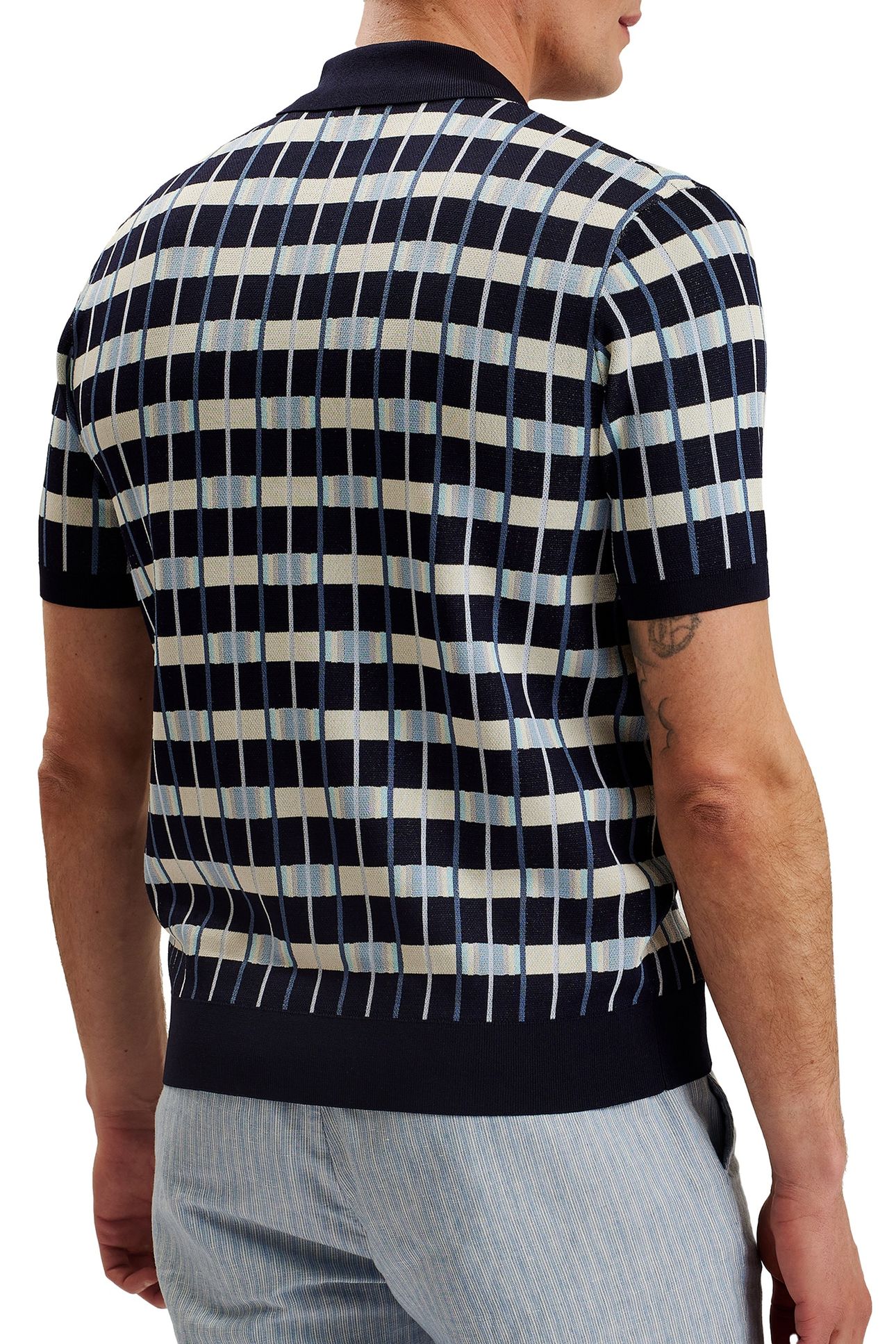 AIRON SS REGULAR ZIP NECK JACQUARD NAVY 2