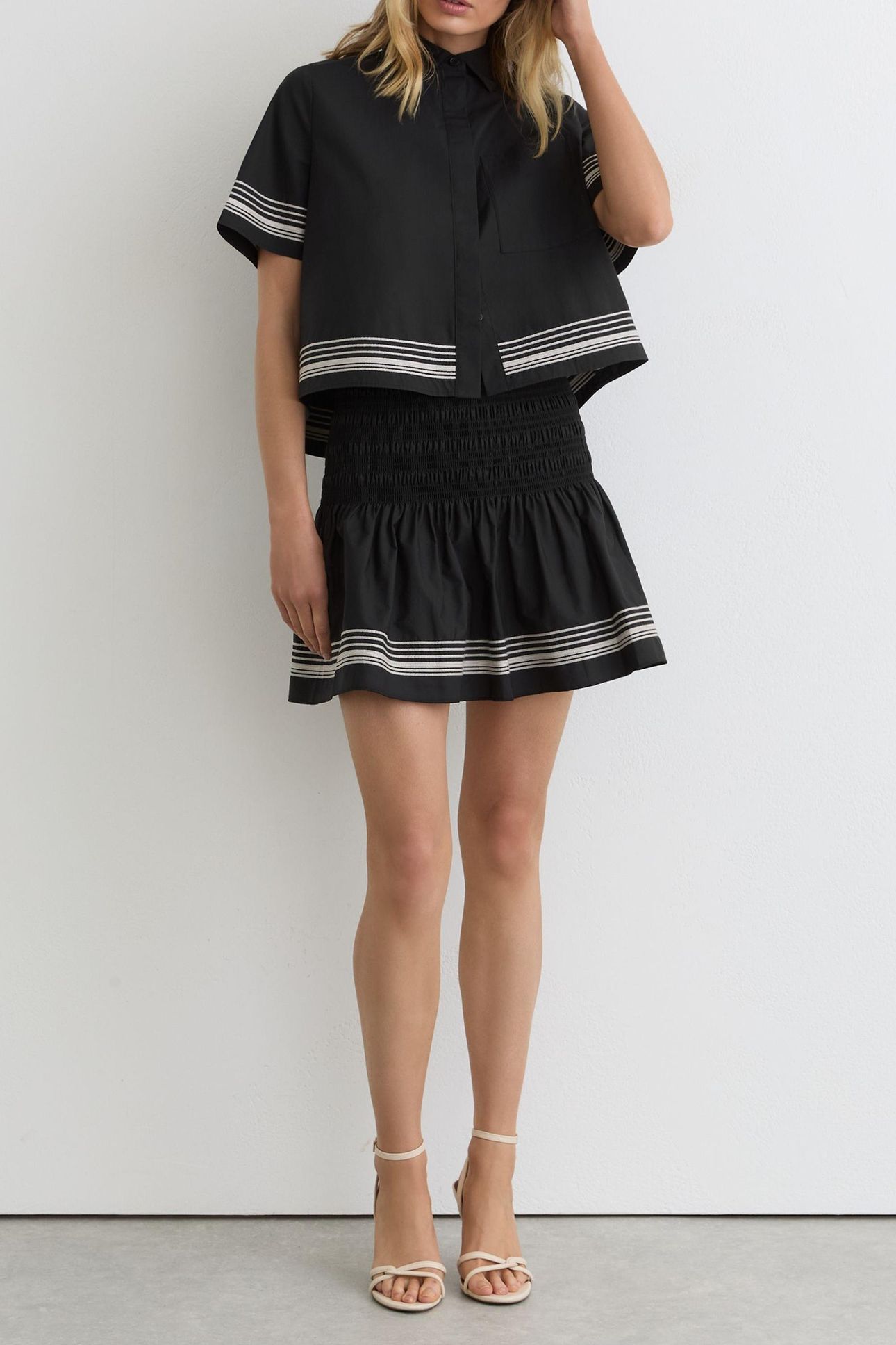 STRIPE COTTON COORD MINI SKIRT BLACK/IVORY 2