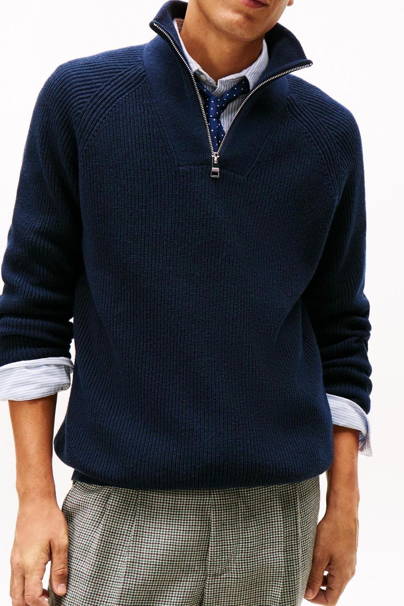 FISHERMAN RIB ZIP MOCK DARK NIGHT NAVY 1