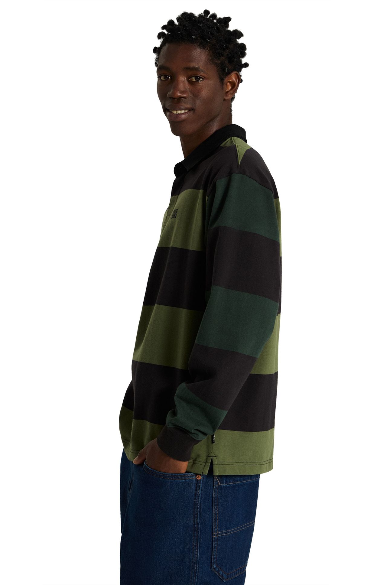 2-TONE STRIPE WARD RUGBY LS BLACK/GREEN BALSAM 3