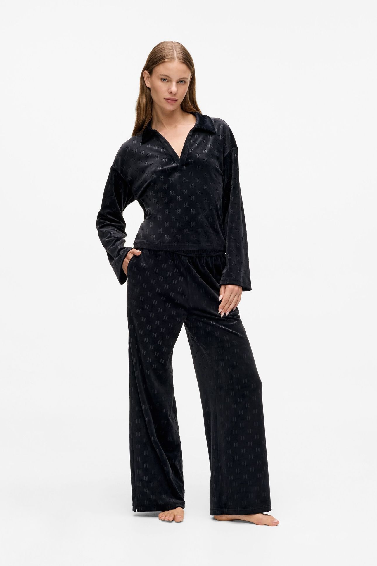MONOGRAM VELOUR POLO LS TOP BLACK 3