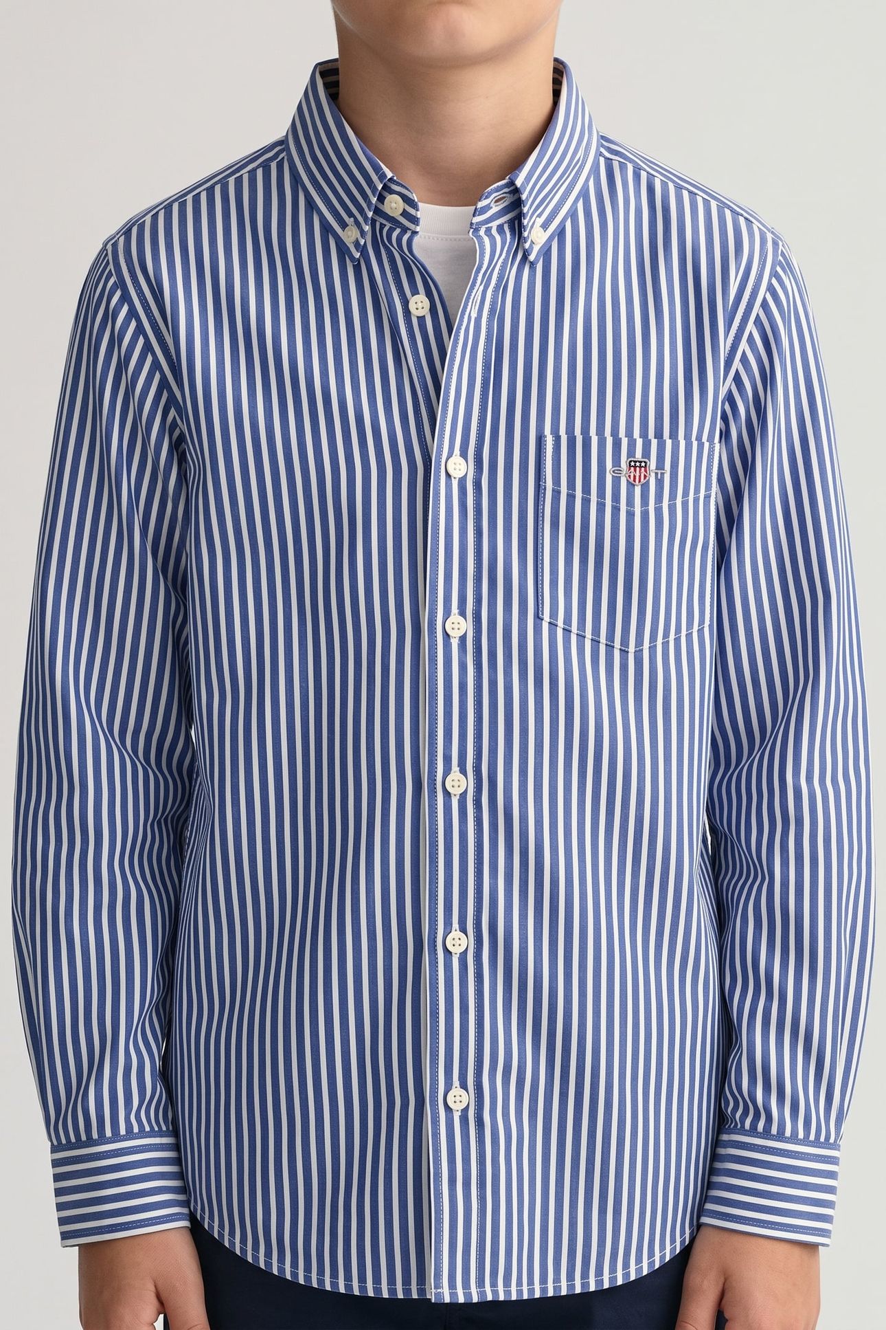 TEEN UNISEX STRIPED SHIELD POPLIN SHIRT COLLEGE BLUE 1