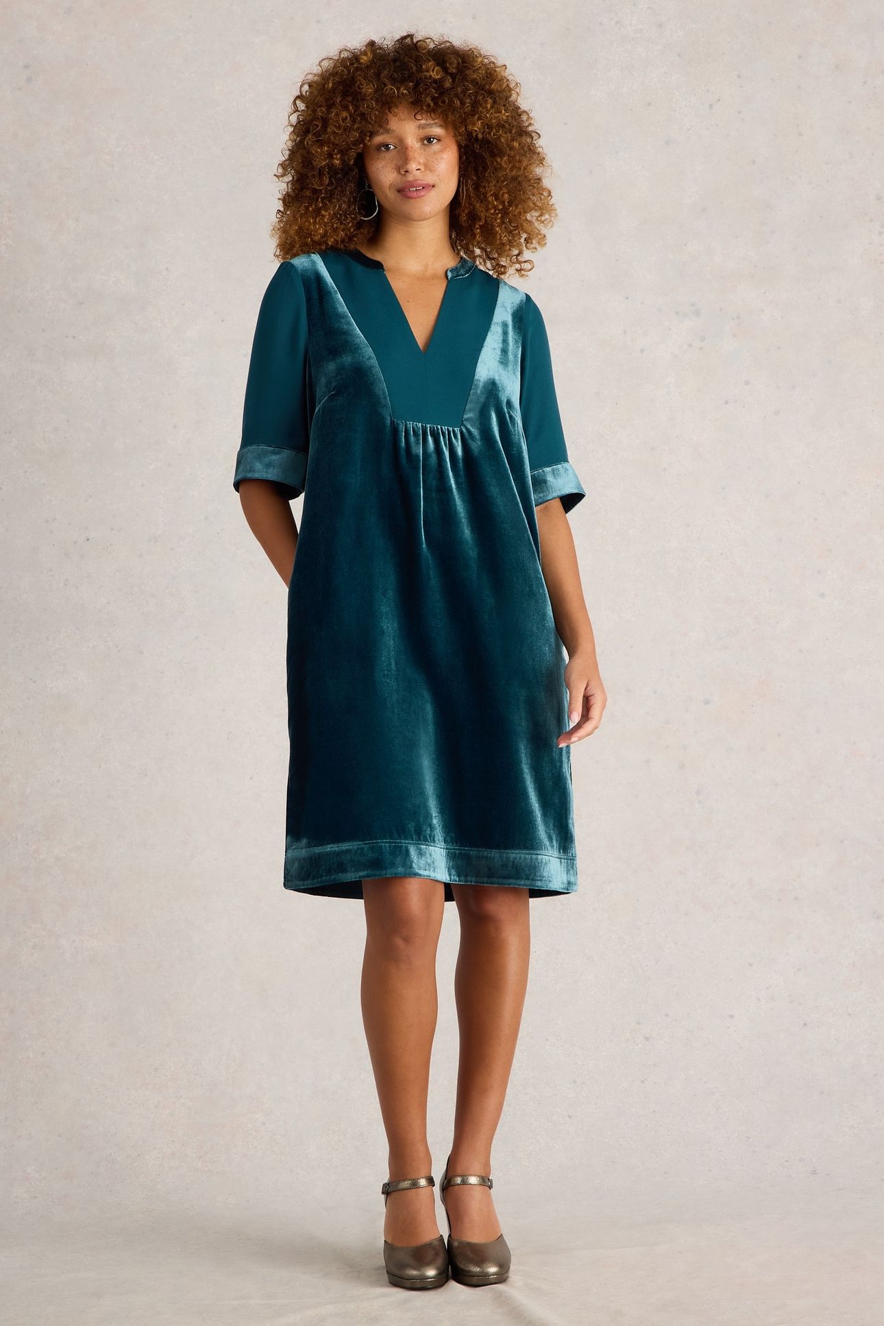 ASH VELVET MIX DRESS DK TEAL 1