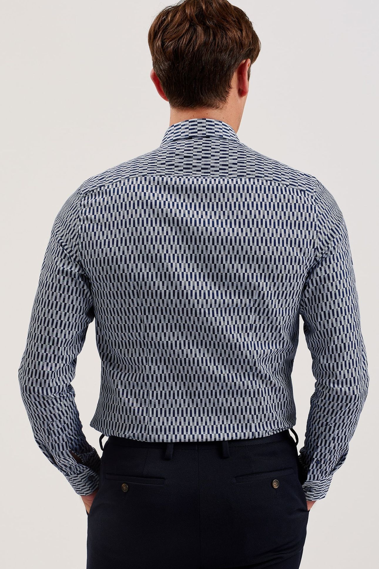 FRESTIN LS SLIM RETRO STRIPE GEO SHIRT NAVY 2