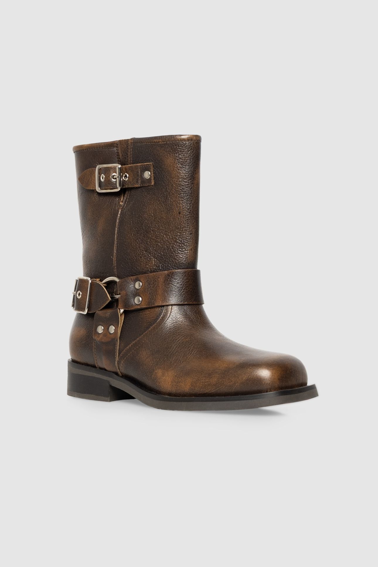 BROWN LEATHER BIKER BOOTS WITH THREE BUCKLES 4