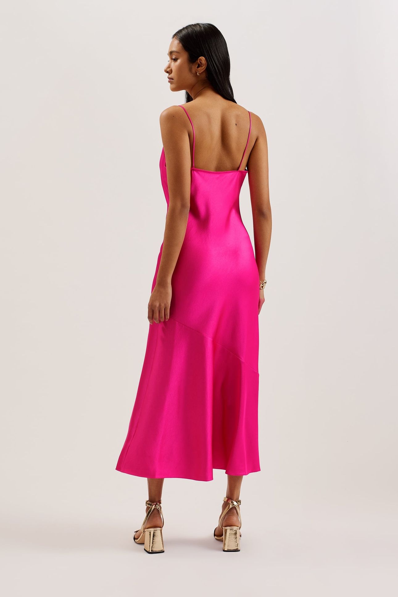 TUNCA SATIN COWL NECK EVENING MIDI DRESS PINK 2