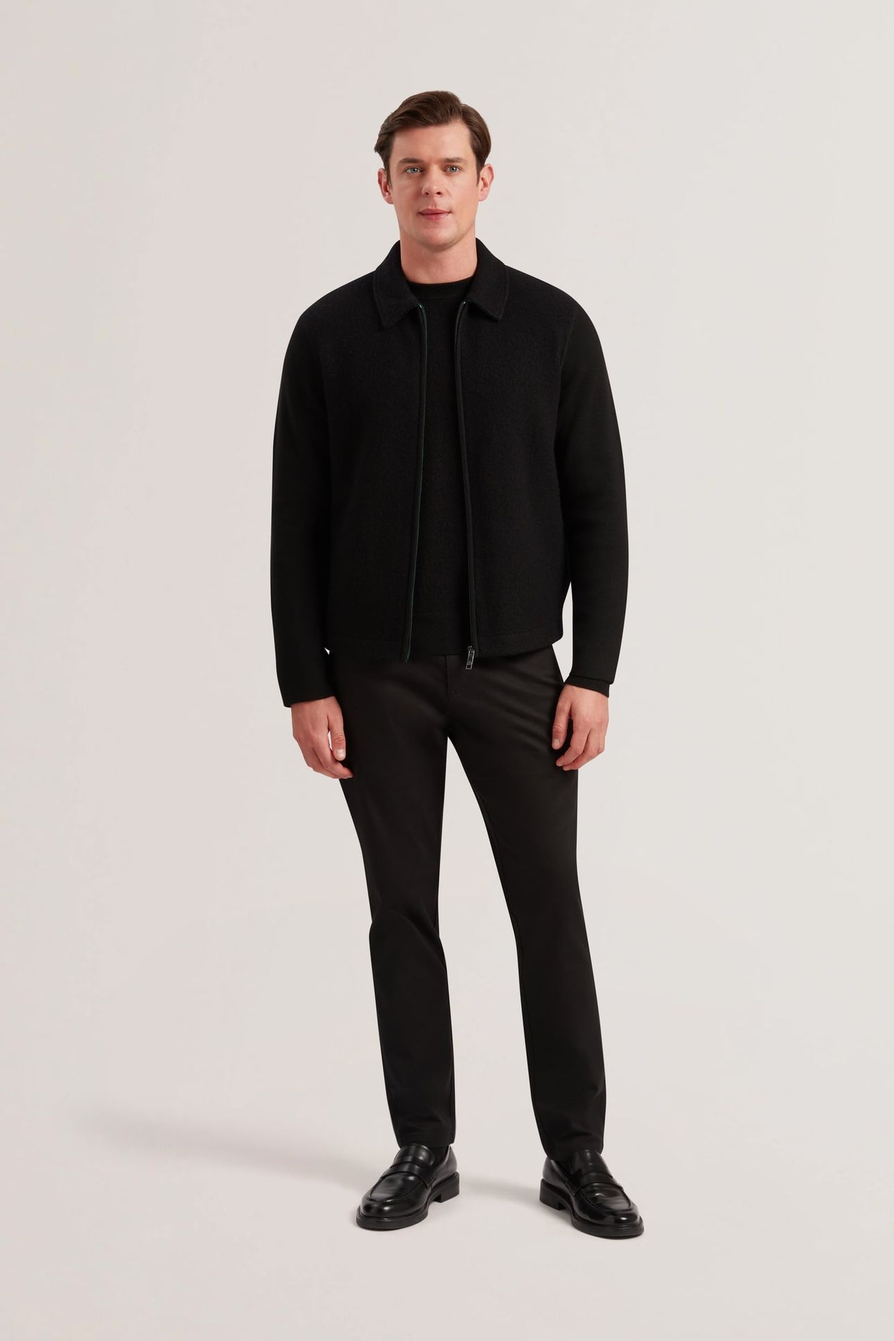 HERLING LS BOUCLE WOOL ZIP THROUGH BLACK 4
