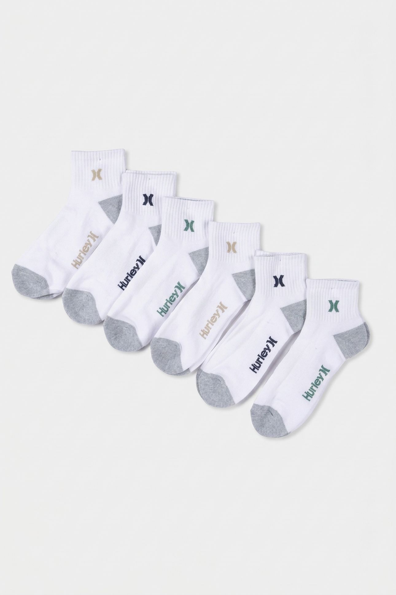 6PK MENS 1/2 TERRY QTR CREW WHITE / GREY 2
