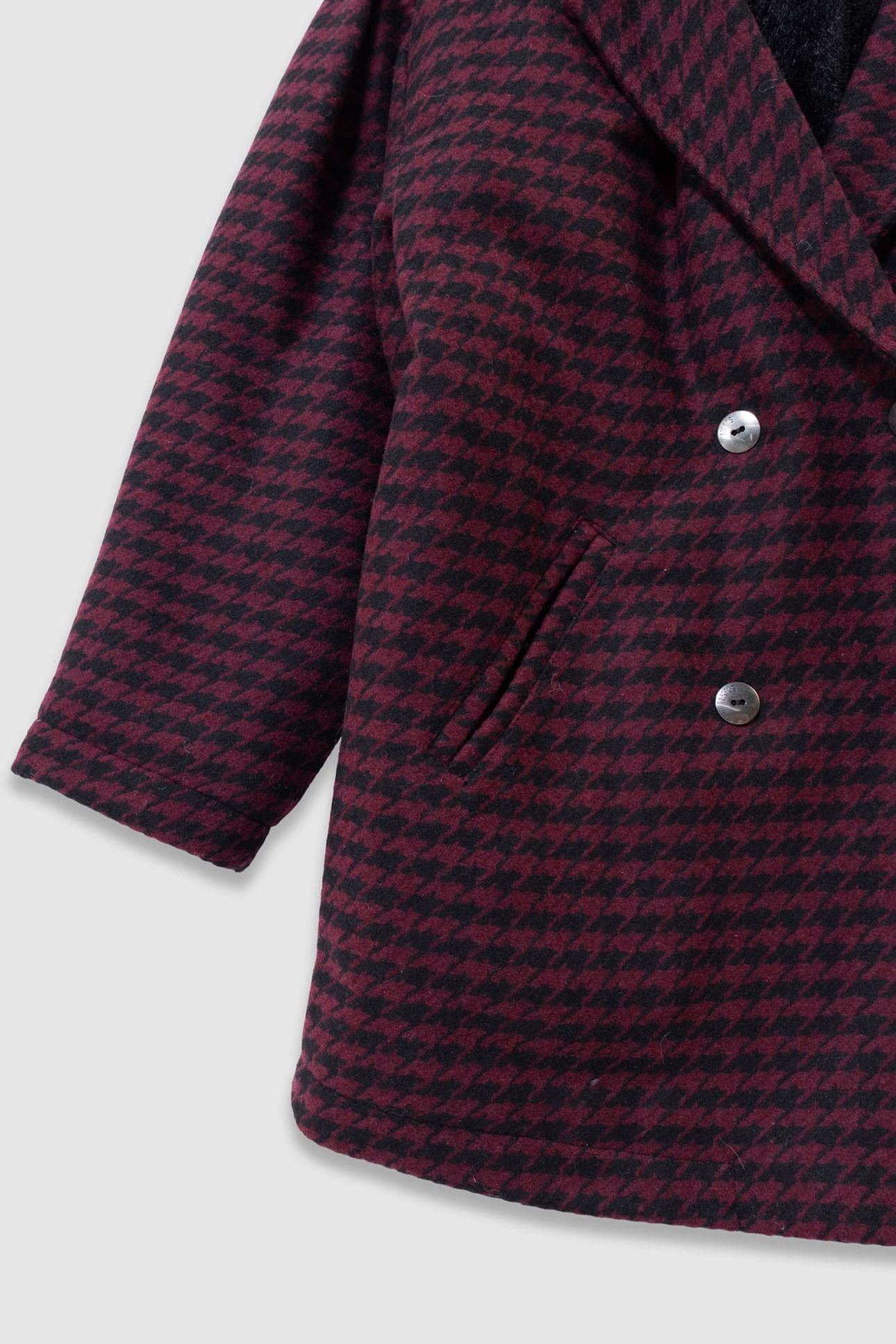 GIRLS’ BLACK CHECK COAT WITH HOODED FACING 7