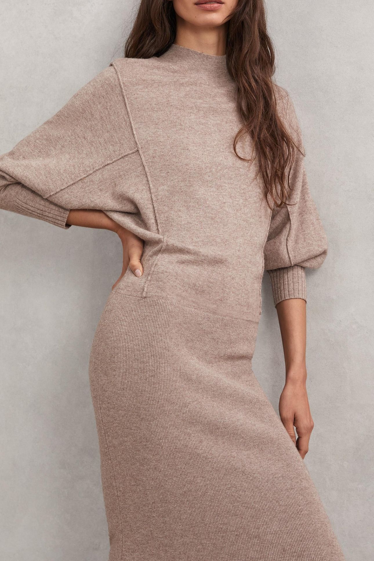 ROLL NECK KNITTED MIDI DRESS NEUTRAL 2