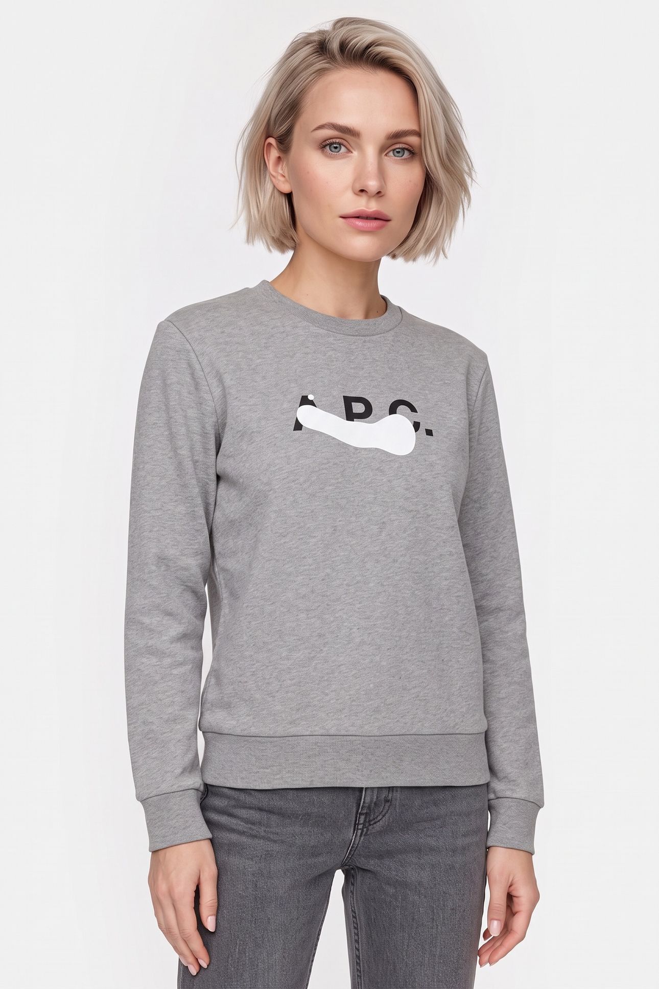 UNISEX SWEATSHIRT LONG SLEEVE STAIN WHITE HEATHERED GREY 2