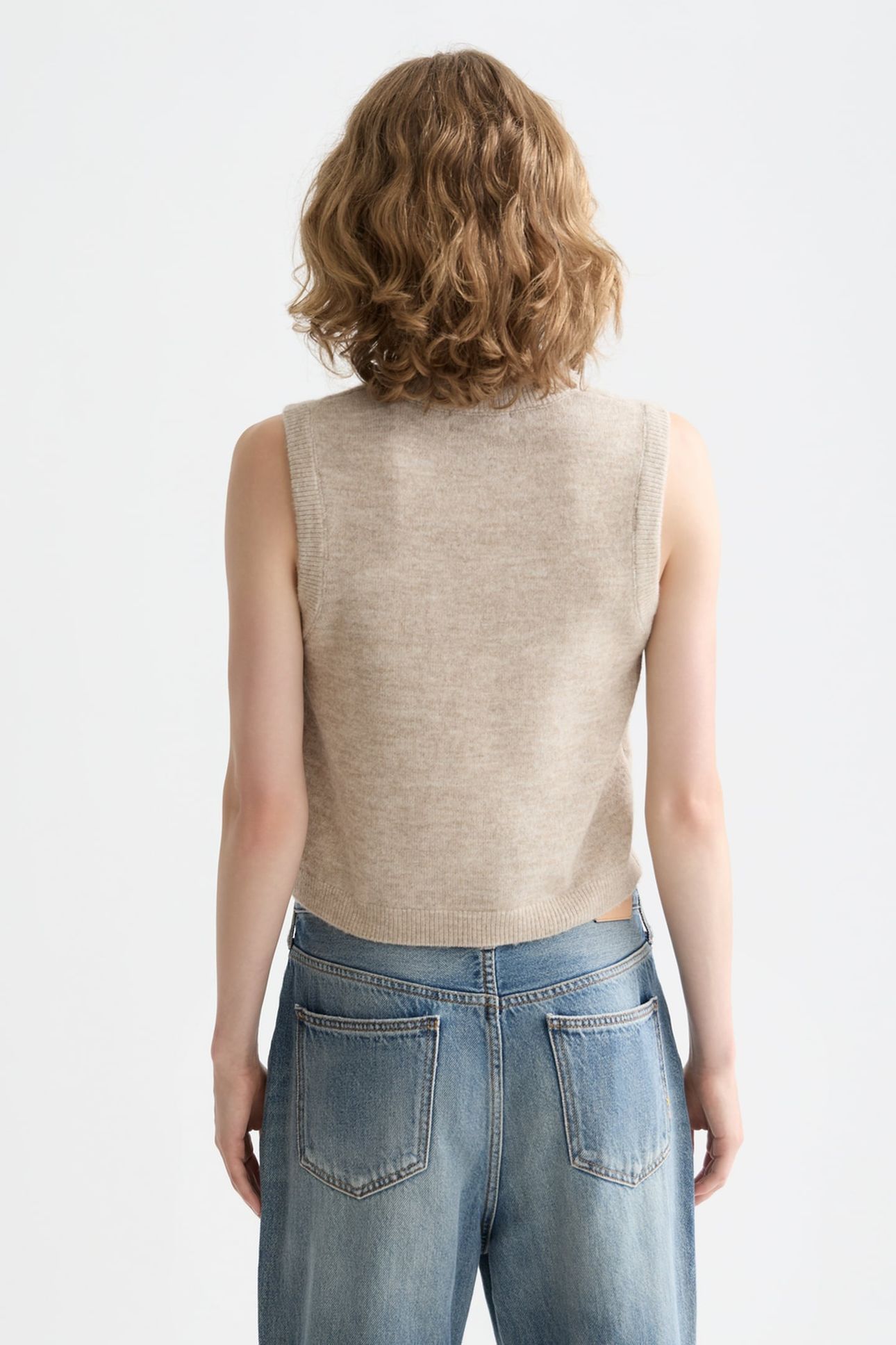 EMBROIDERED CREW NECK KNITTED TANK OATMEAL MELANGE 2