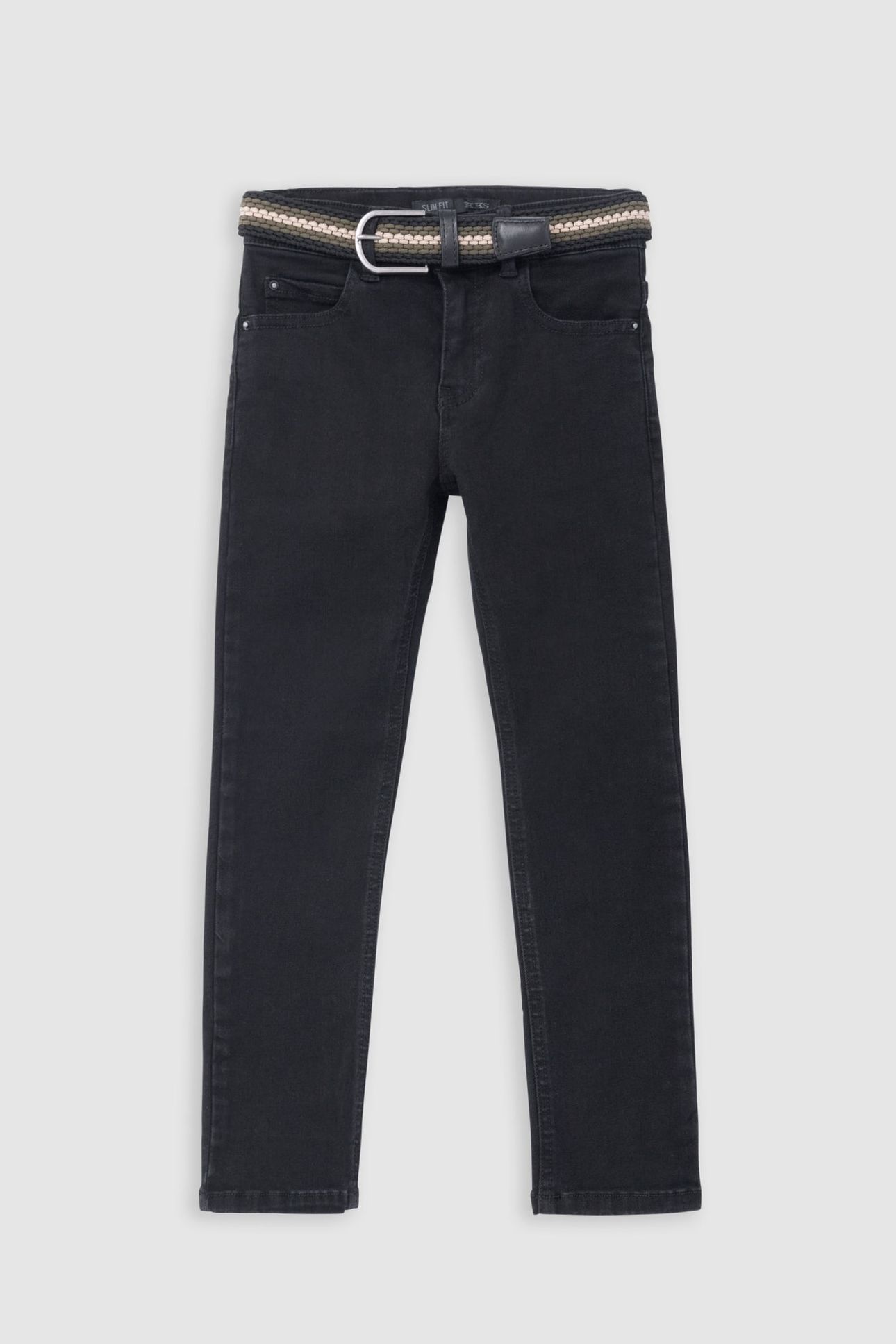 BOY'S BLACK SLIM JEANS WITH REMOVABLE BRAIDED WAISTBAND 1