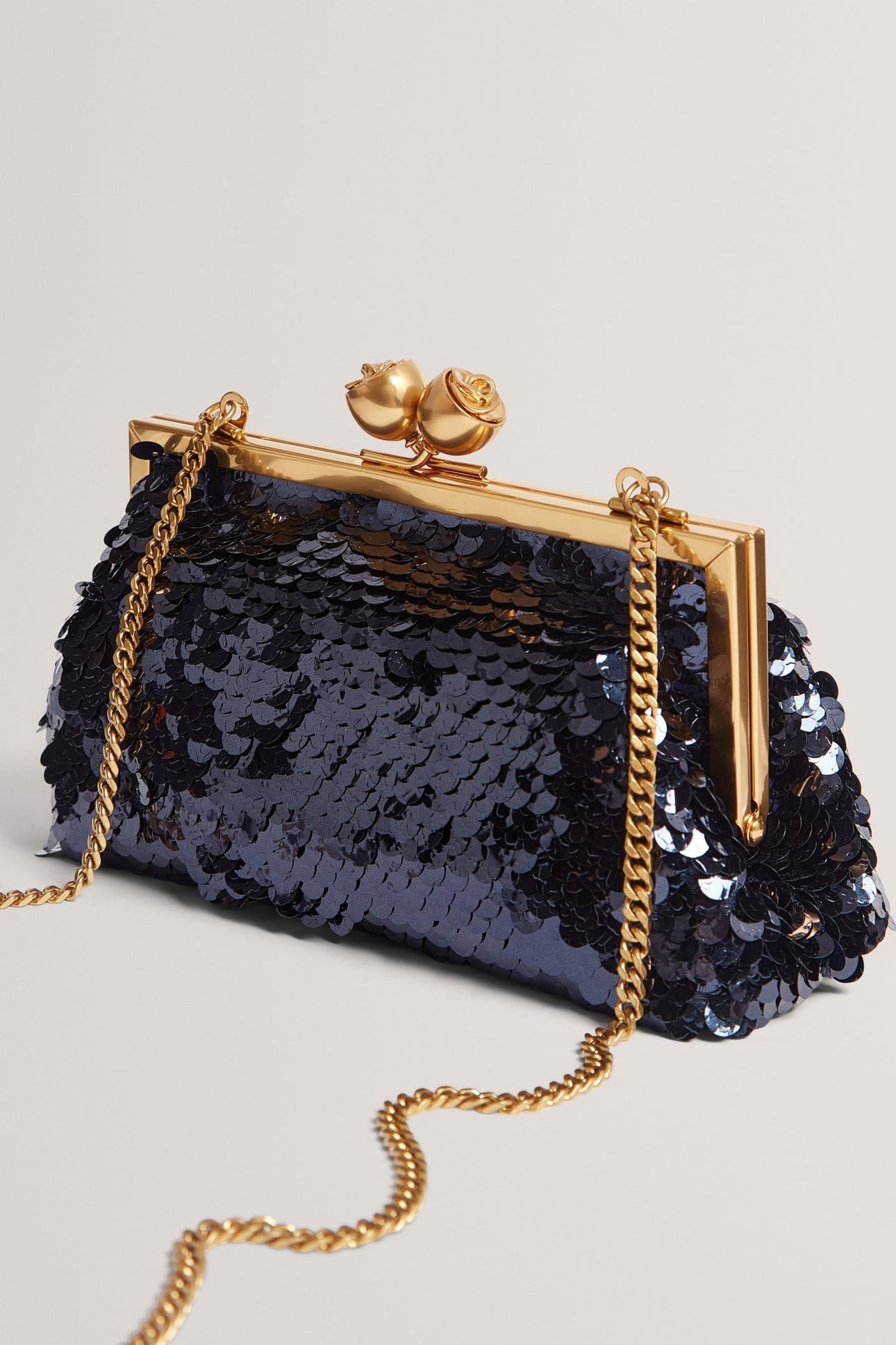 ROSE DETAIL SEQUIN CLUTCH BAG NAVY 2