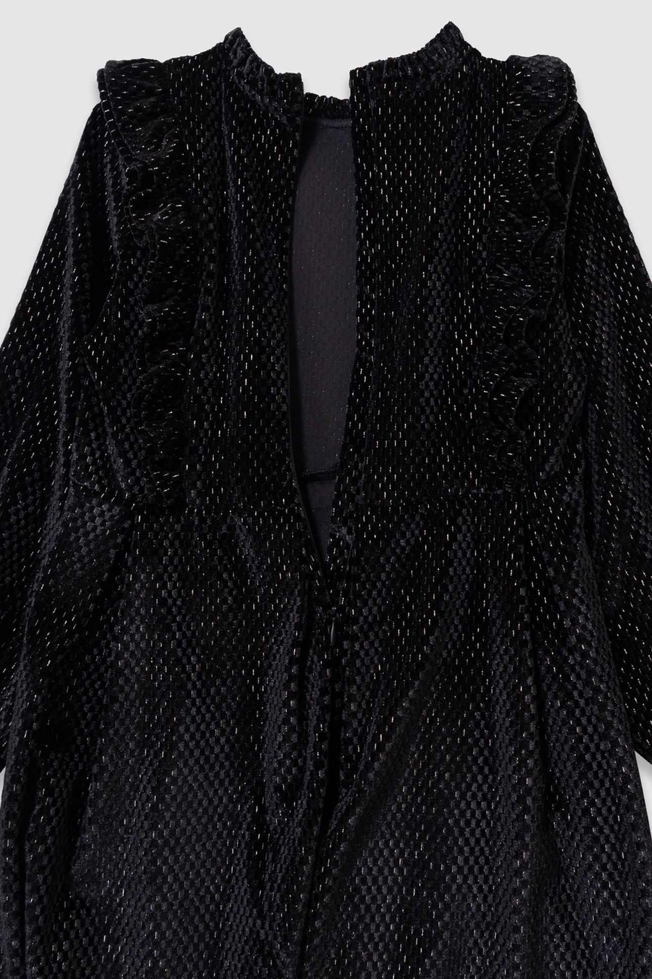 GIRL'S BLACK VELVET DRESS WITH RUFFLE DETAIL 4
