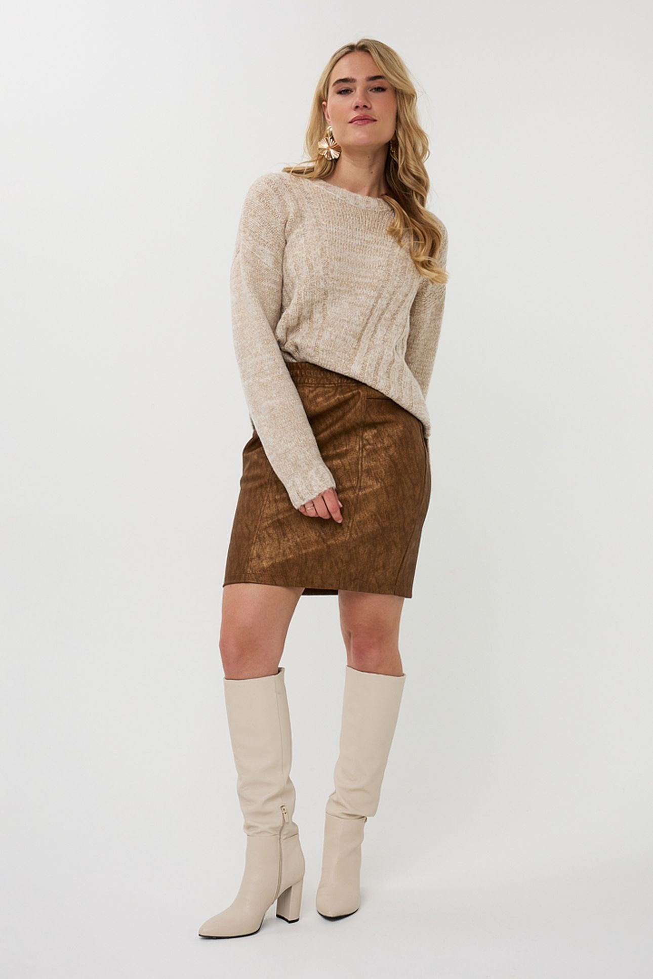SWEATER V-NECK LUREX SAND 2