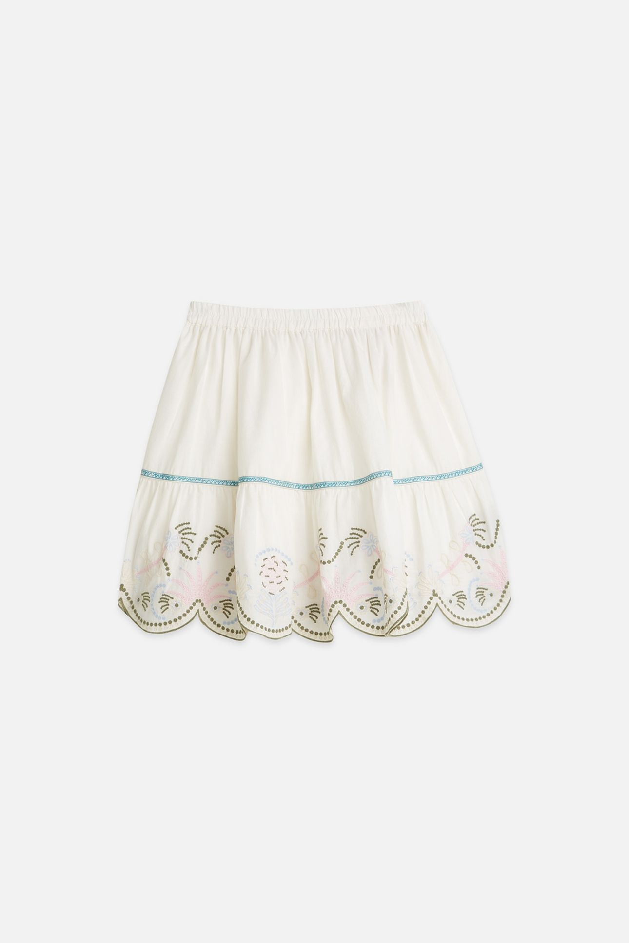 GIRLS EMBROIDERED HEM COTTON SKIRT WHITE TRADITIONAL 5