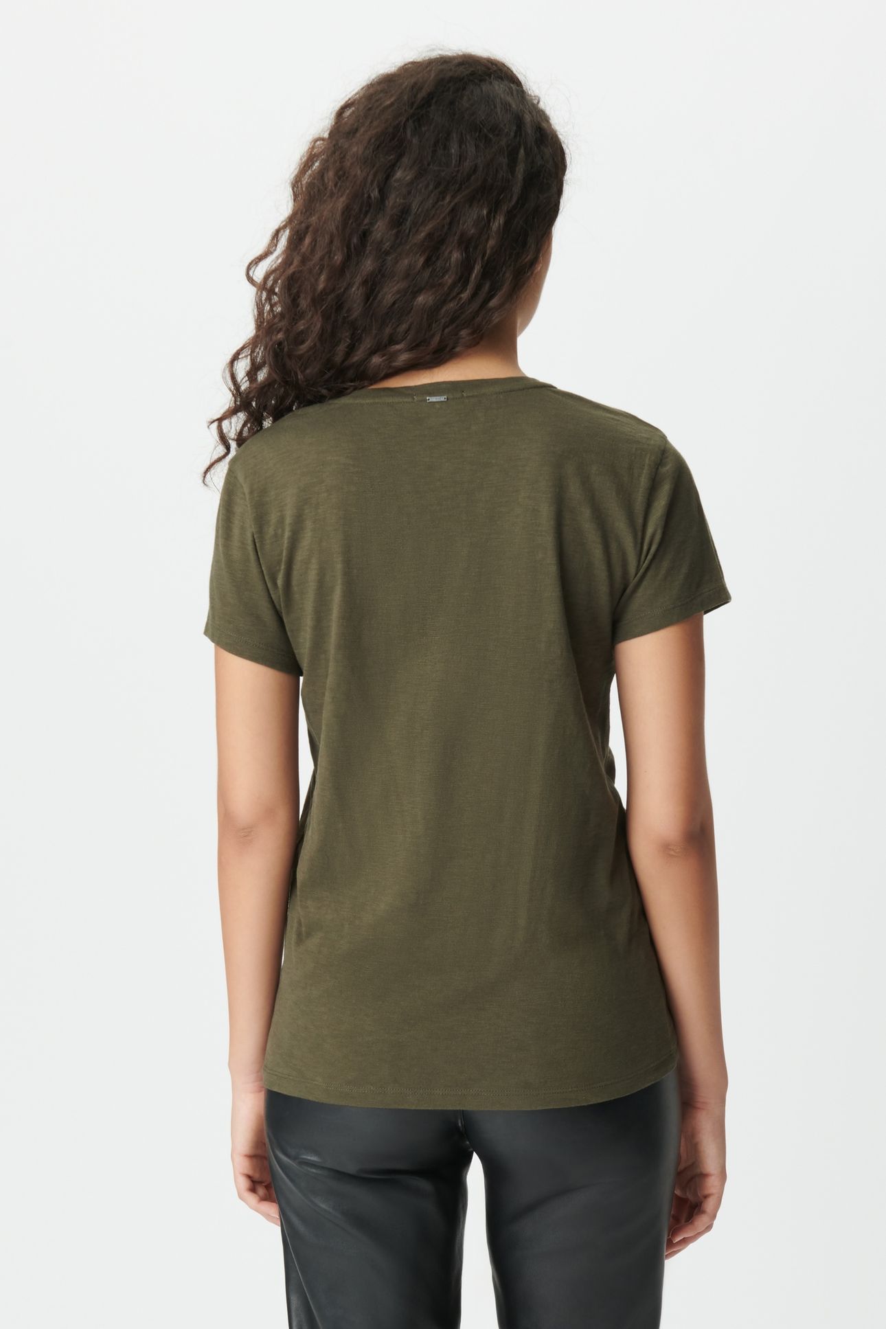 KHAKI ORGANIC COTTON T-SHIRT, EMBROIDERED CHEVRONS 2