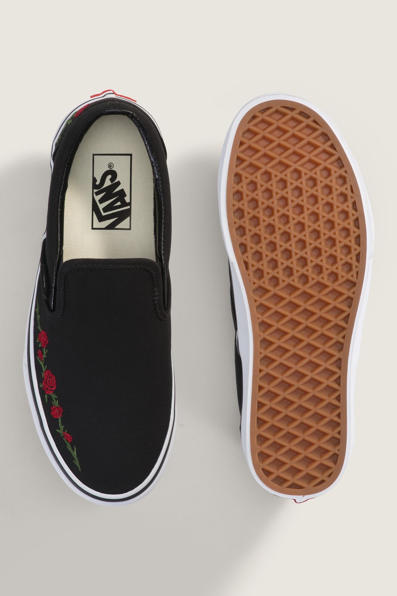 UNISEX CLASSIC SLIP-ON ROSE EMBROIDERY BLACK/RED 6