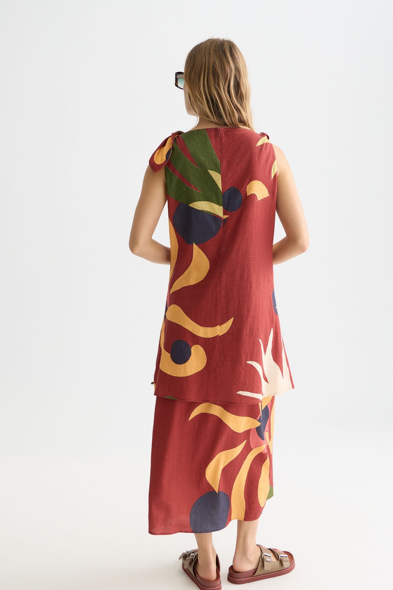 PRINTED MINI TIE DRESS DESERT HAWAIIAN BURNT HENNA 2
