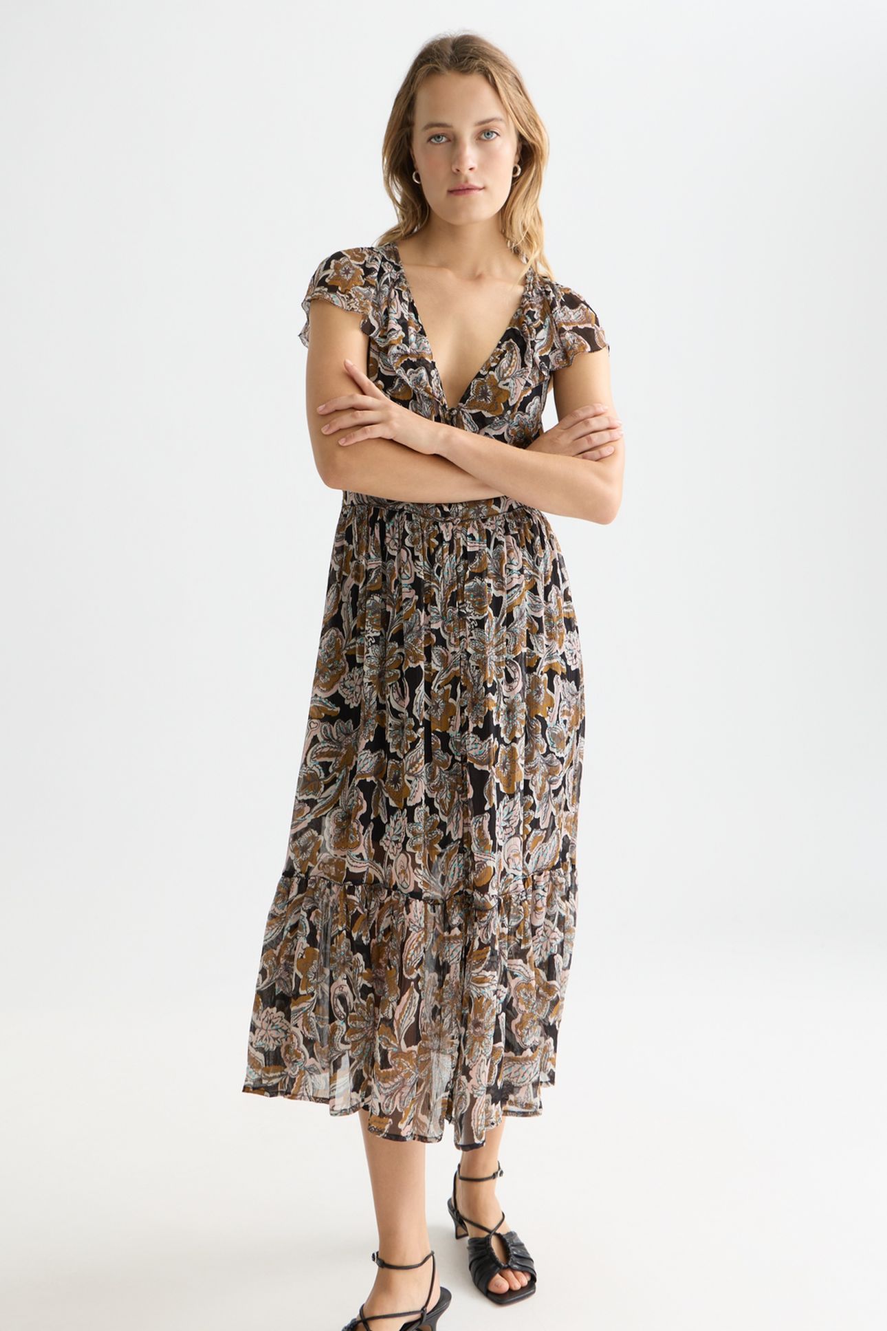 PRINTED CHIFFON MIDI DAY DRESS LUCKY BANDANA MULTI METEORITE 3