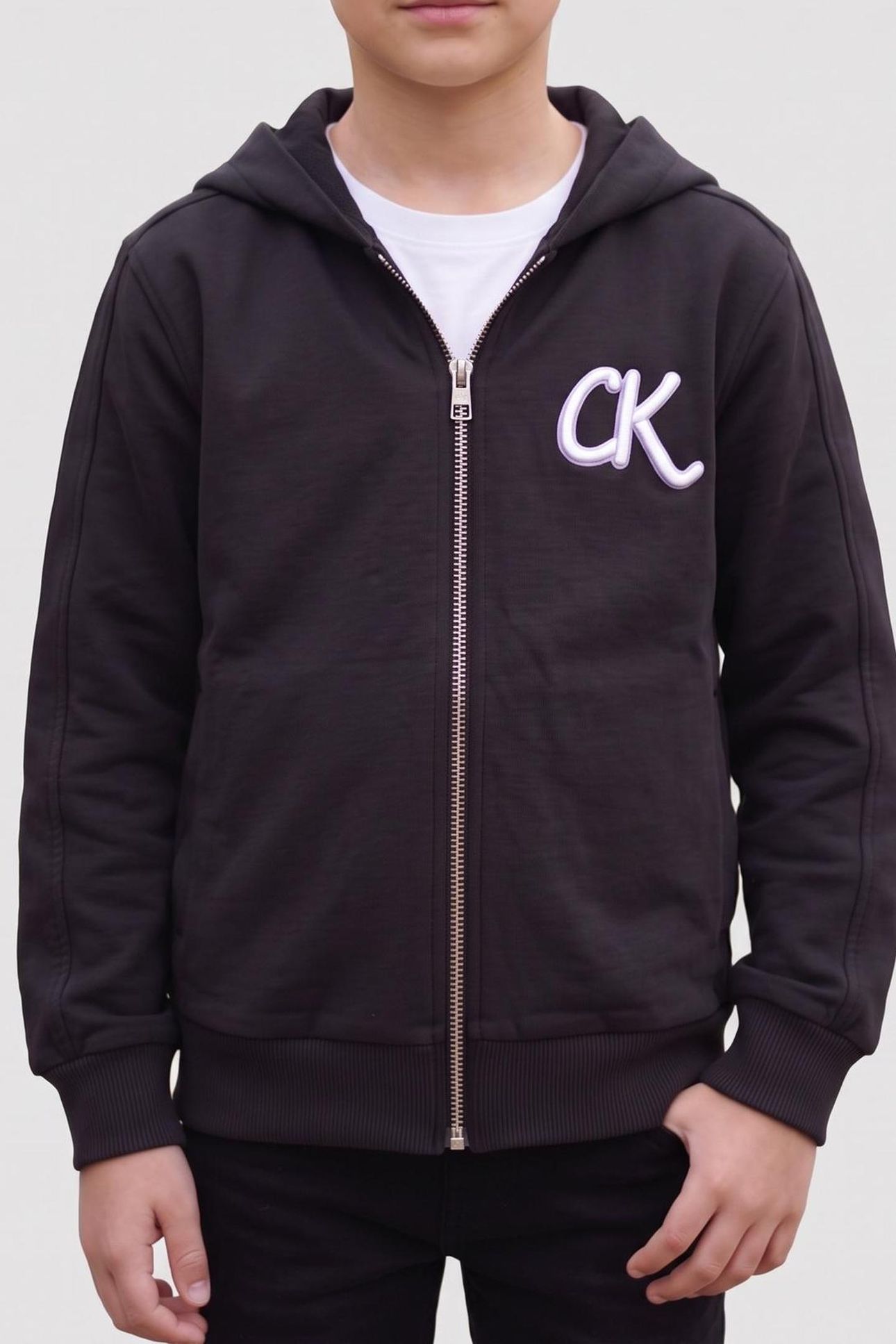 GIRLS TERRY ZIP UP HOODIE BLACK 1