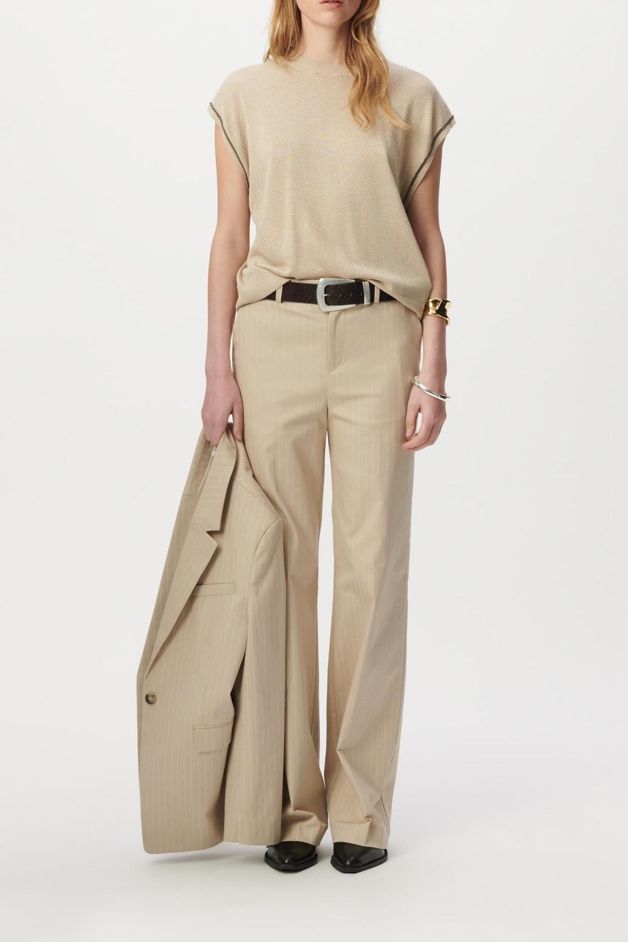 BEIGE PINSTRIPE SUIT TROUSERS 3