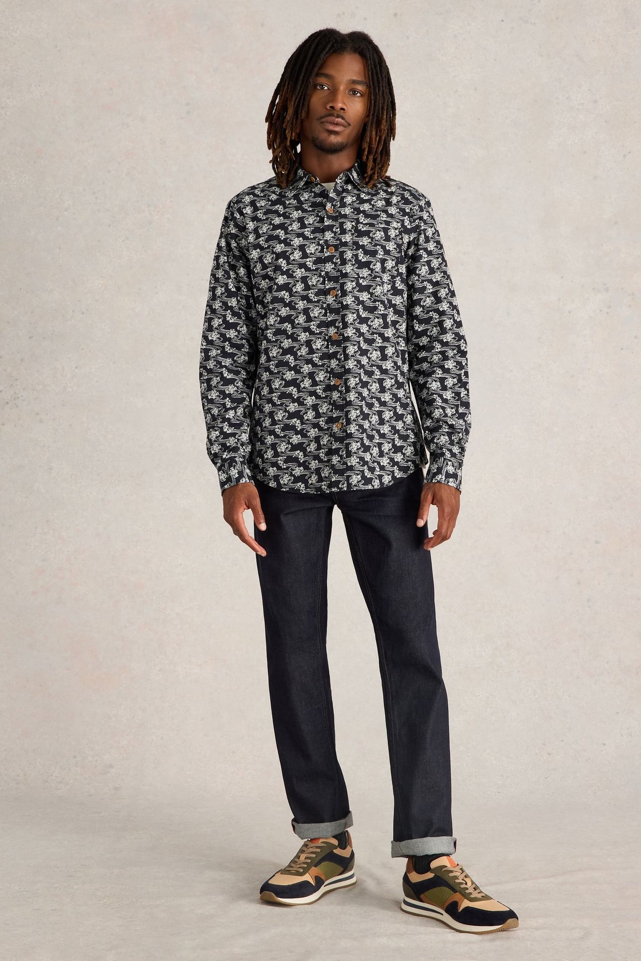 FLORAL RIPPLE PRINTED SHIRT BLK MLT 1
