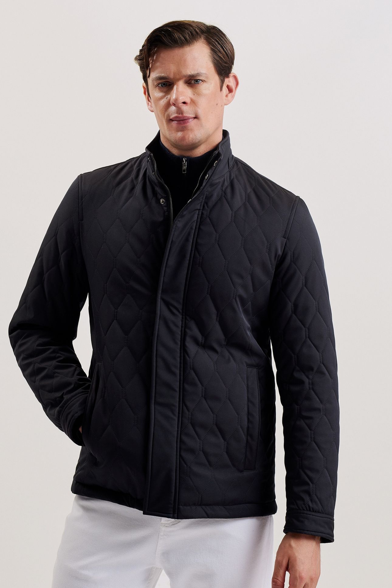 ZAMPA QUILTED FUNNEL JACKET NAVY 1