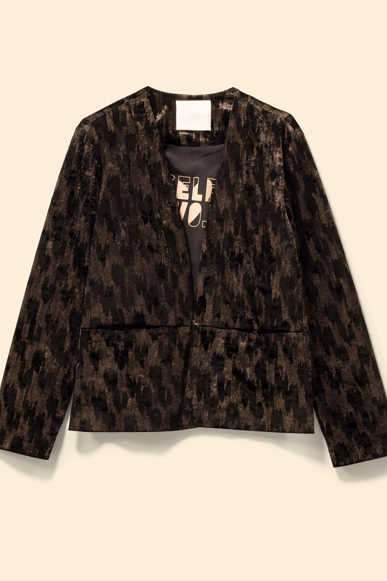 BLACK VELVET SUIT JACKET WITH TACHIST MOTIF 4