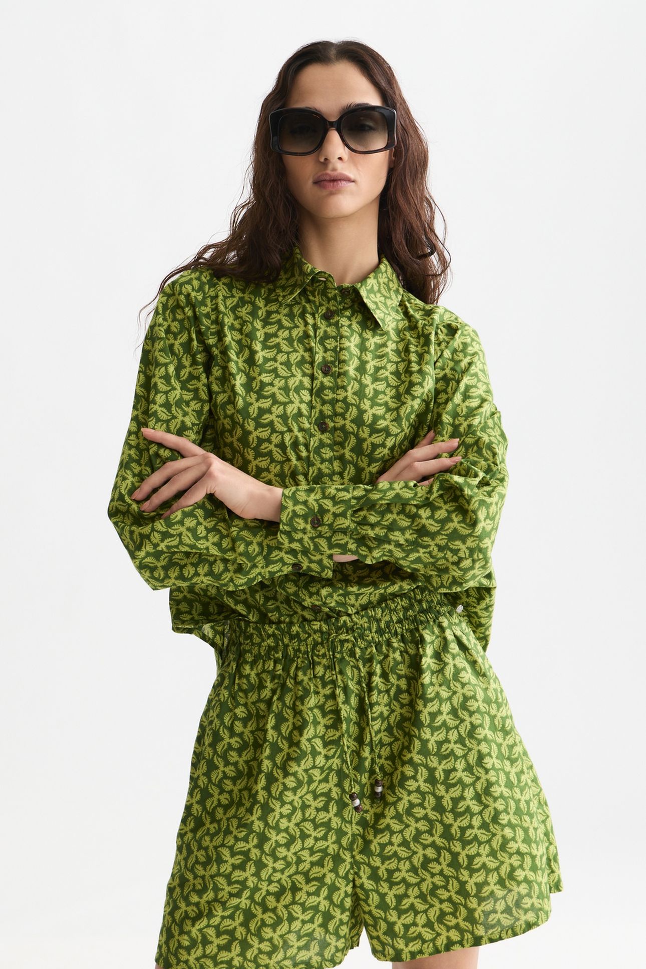 PRINTED RELAXED FIT SHIRT MINI CACTUS GARDEN GREEN 1
