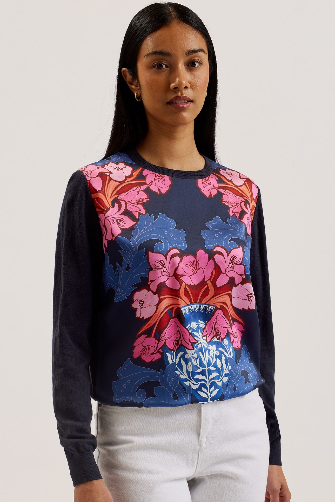 TEANHA WOVEN FRONT PRINTED JUMPER NAVY 1