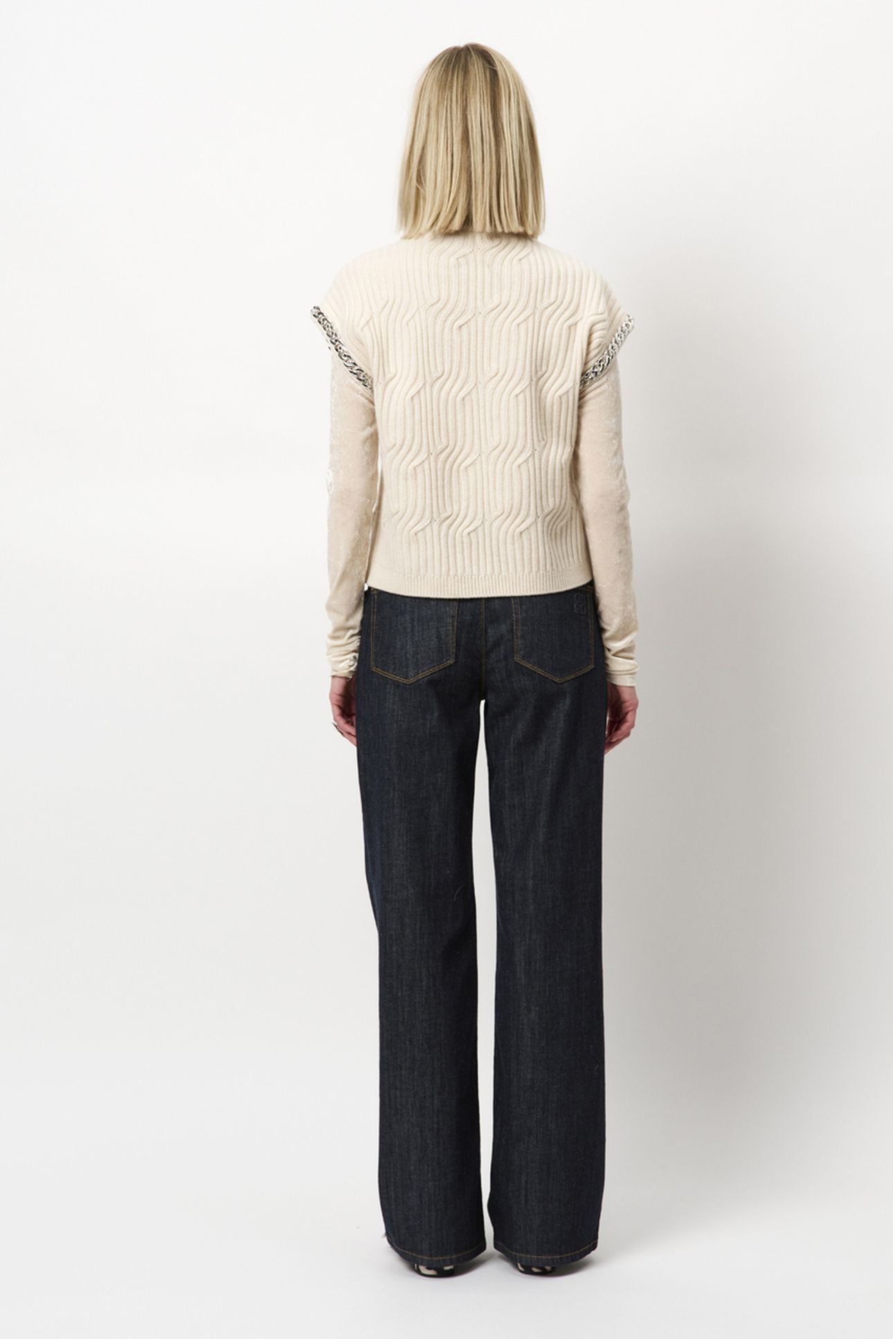 MELOE SLEEVELESS CHAIN SWEATER OATMEAL CREAM 4
