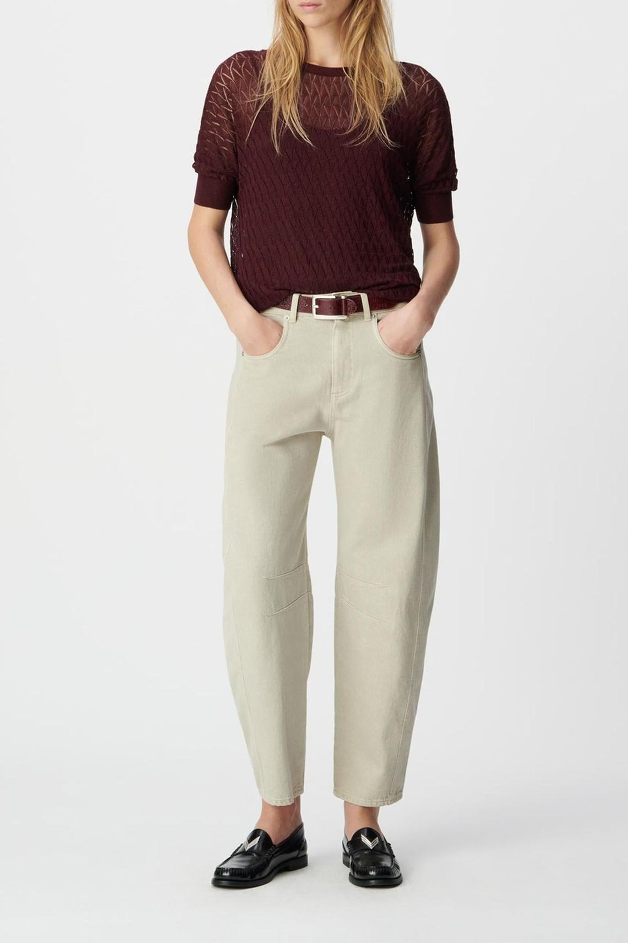 BURGUNDY FINE KNIT LUREX OPENWORK SWEATER 3