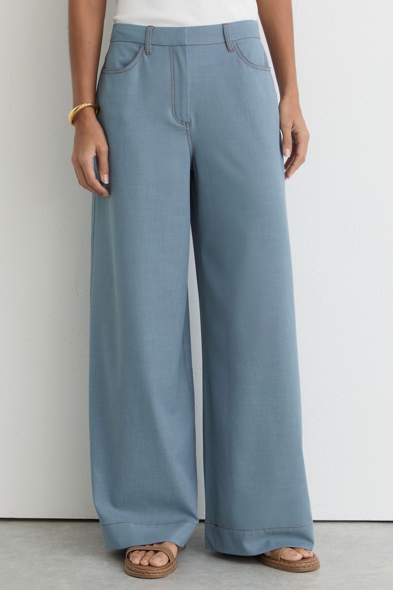 DENIM LOOK WIDE LEG TROUSER LIGHT BLUE 1