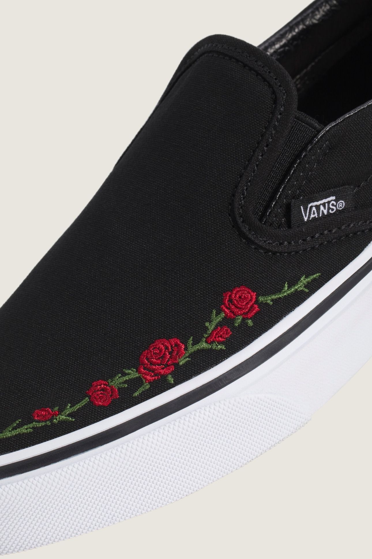 UNISEX CLASSIC SLIP-ON ROSE EMBROIDERY BLACK/RED 5