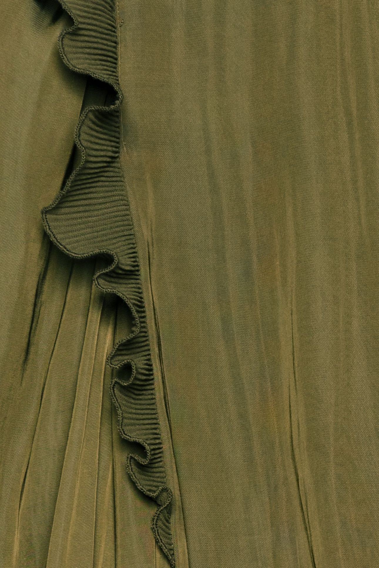 KHAKI CRUSHED SATIN DRESS WITH PLEATED RUFFLES 7