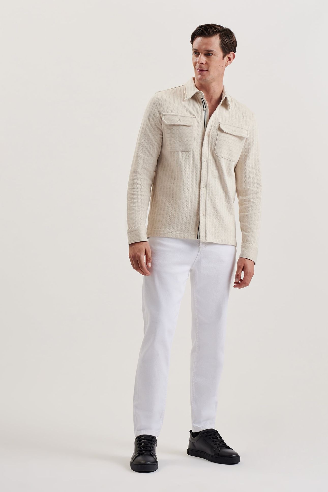 BELZA LS REGULAR FIT TEXTURED SHIRT BEIGE 4