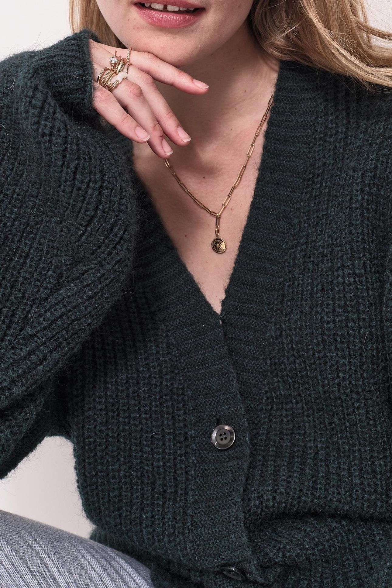 TREFLE - GREEN REVERSIBLE KNIT FRONT/BACK CARDIGAN 9