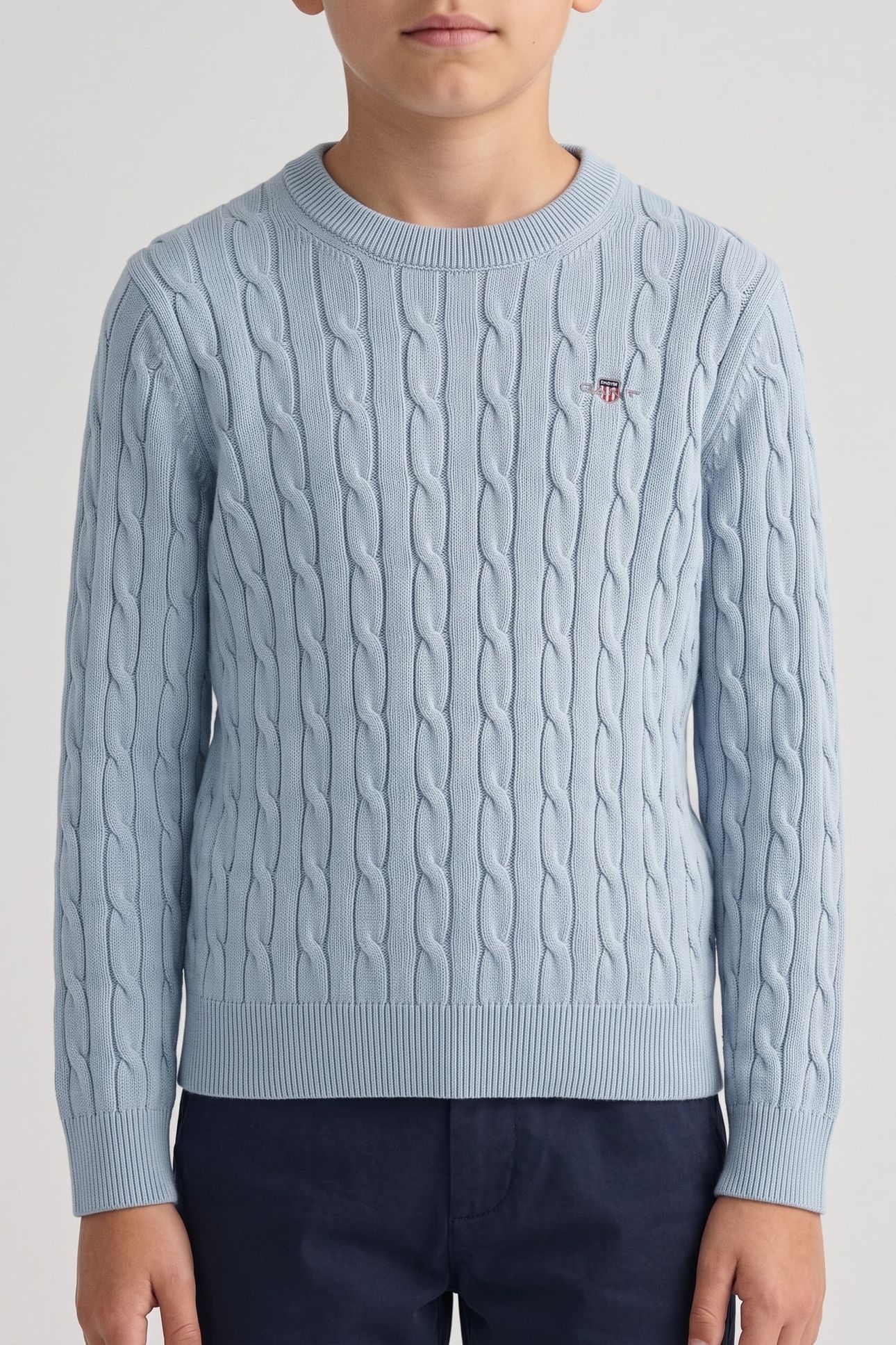 KIDS UNISEX COTTON CABLE SHIELD CREW CALMING BLUE 1