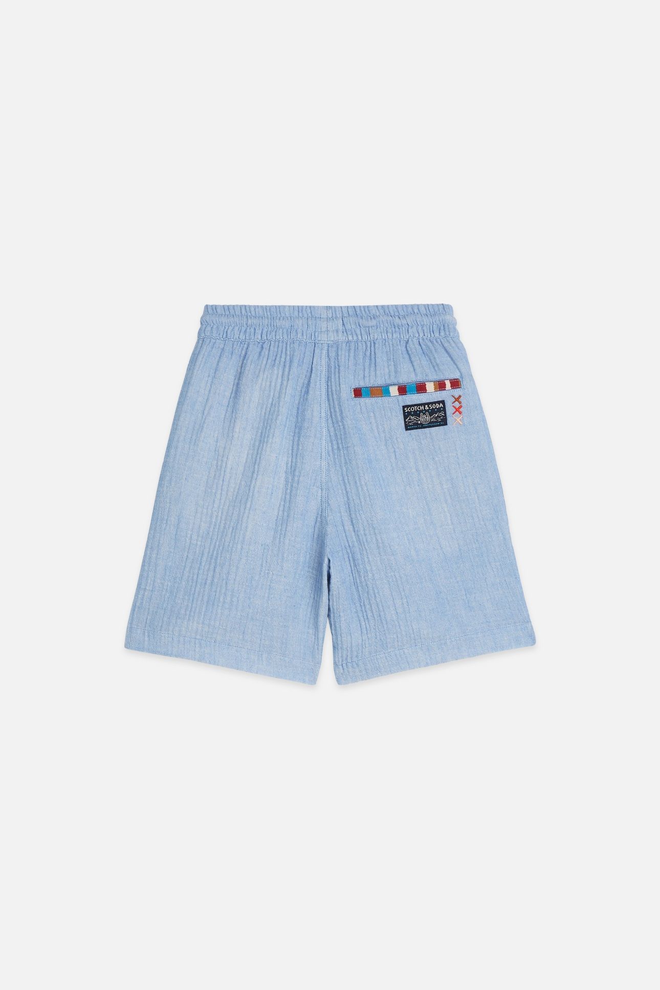 BOYS COTTON CHAMBRAY PULLON SHORTS NAVY 2