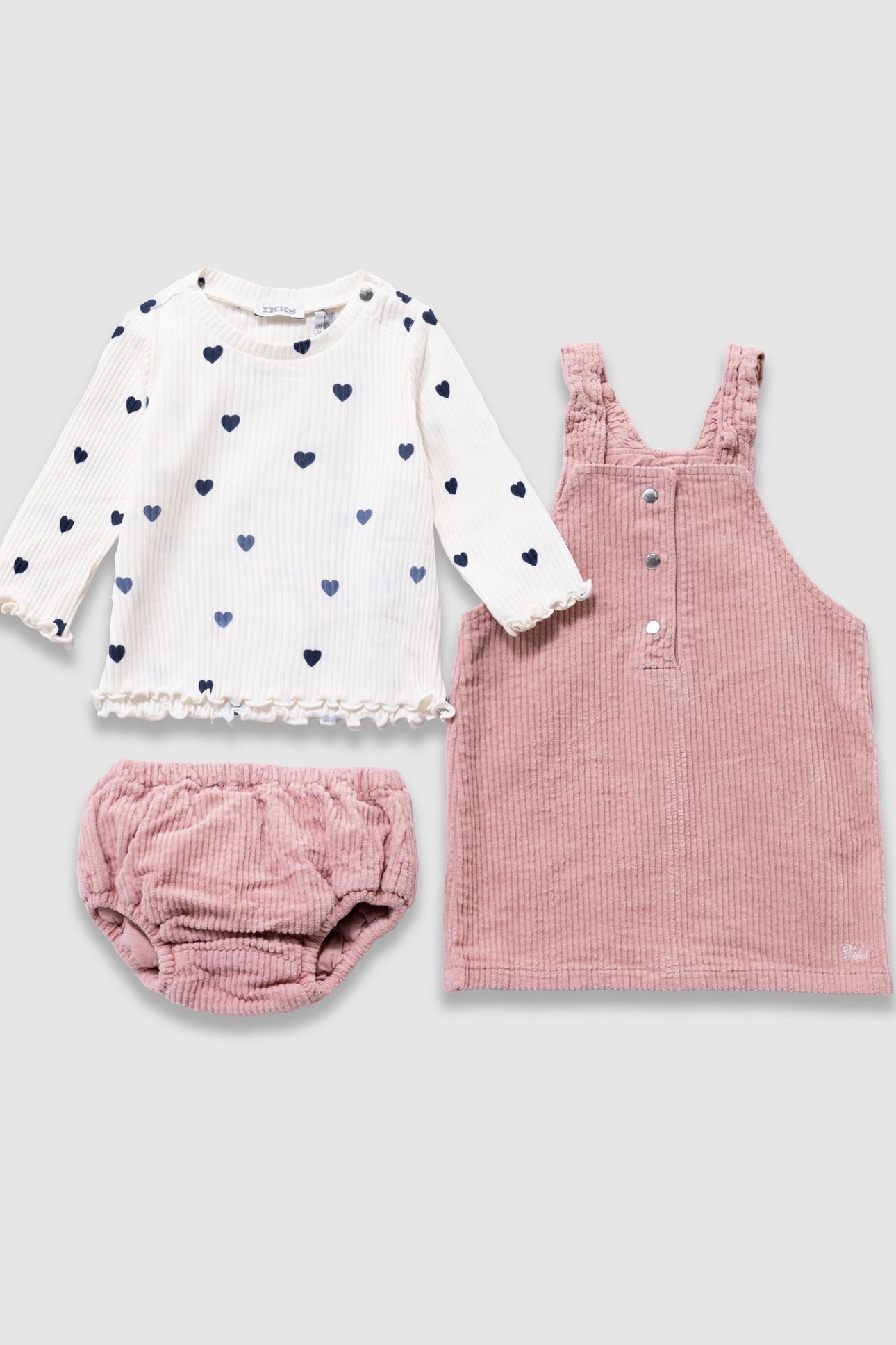 BABY GIRLS’ WHITE T-SHIRT, DRESS AND ROSES BLOOMERS SET 1