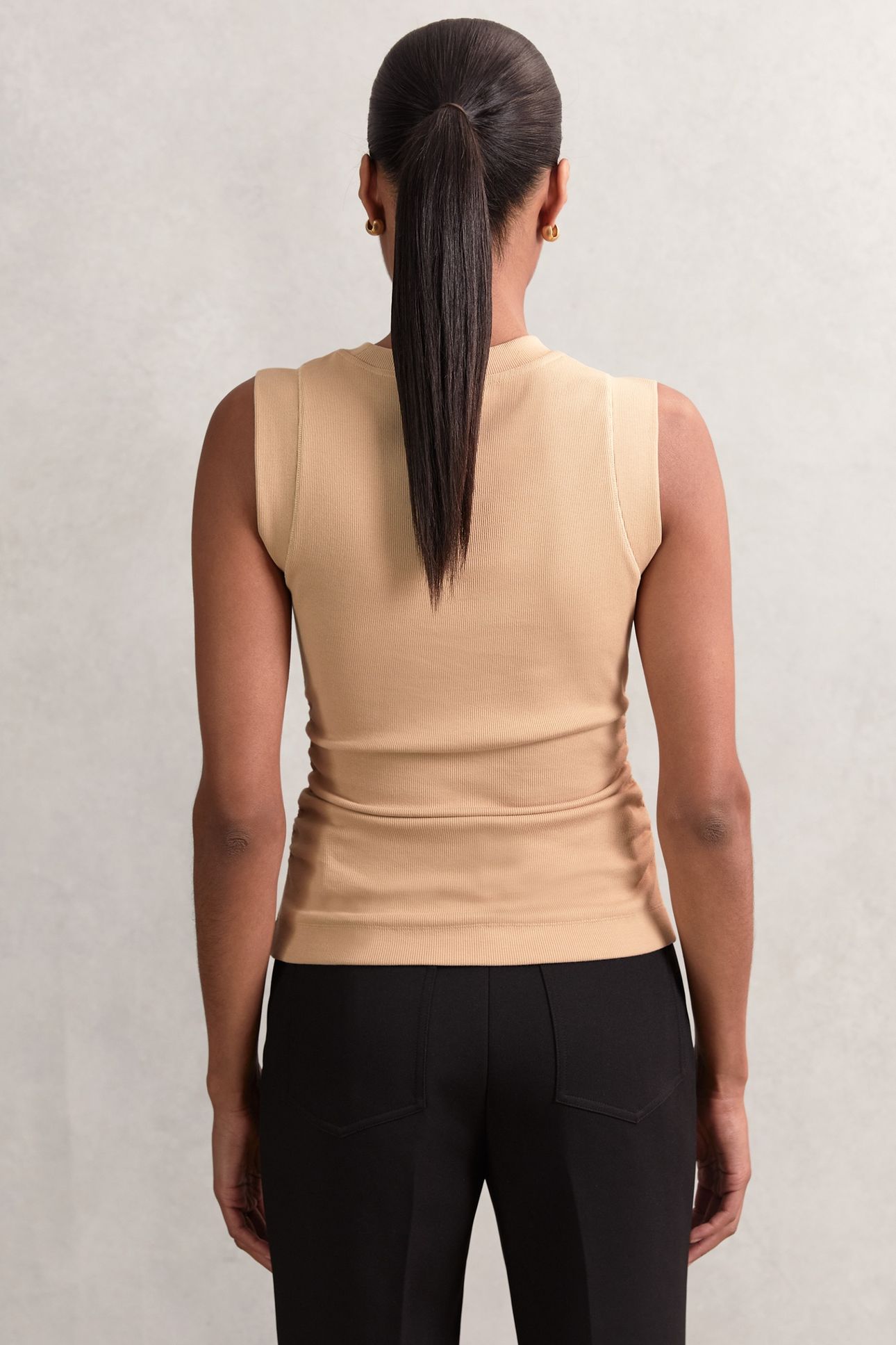 RUCHED RIBBED VEST CAMEL 3